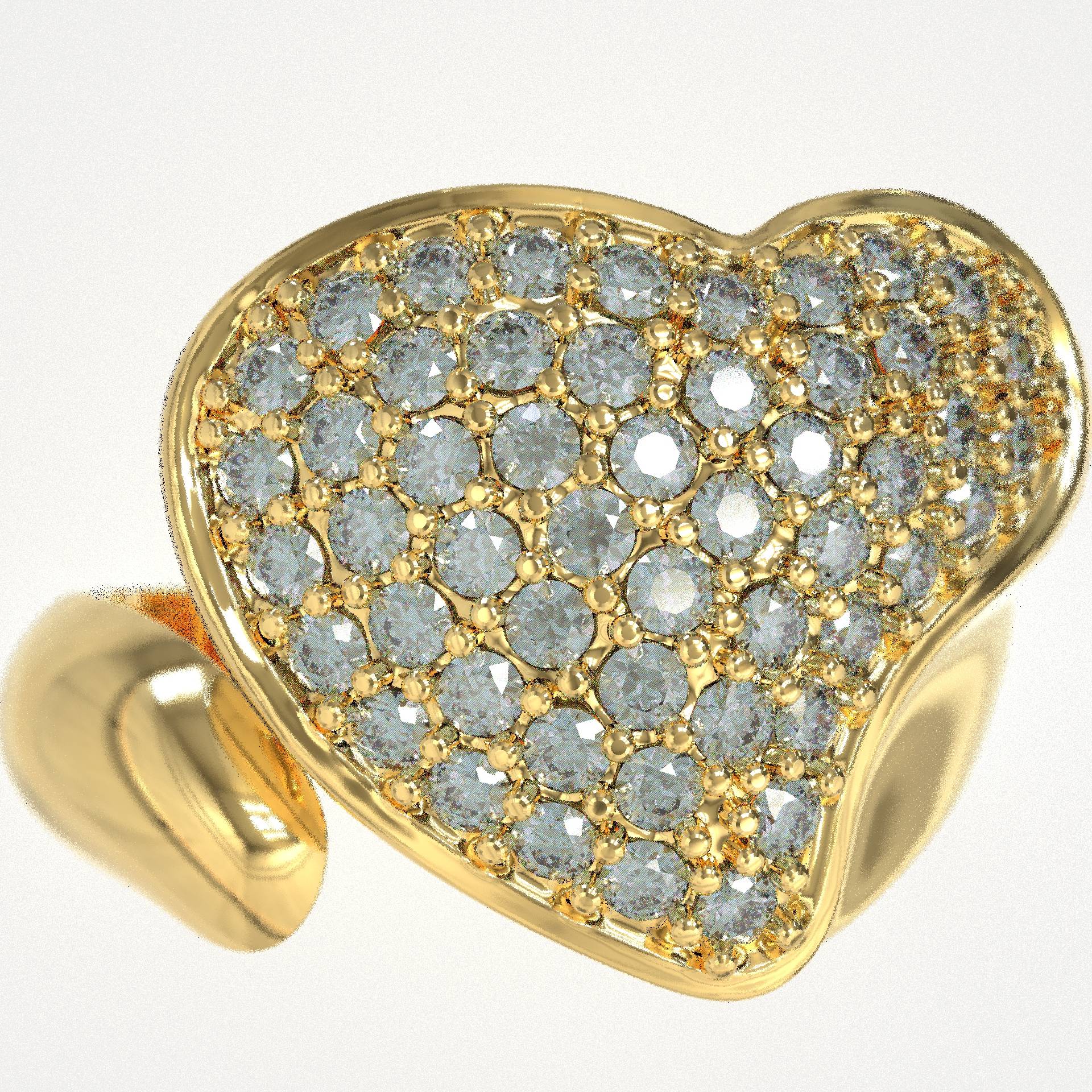 Chevalier Style Heart Ring With Pave White Zircon