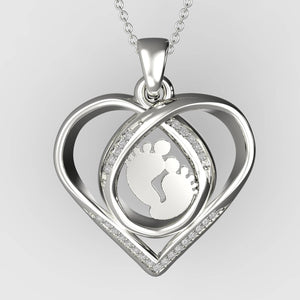 Heart And Baby Footprint Pendant With Zircons
