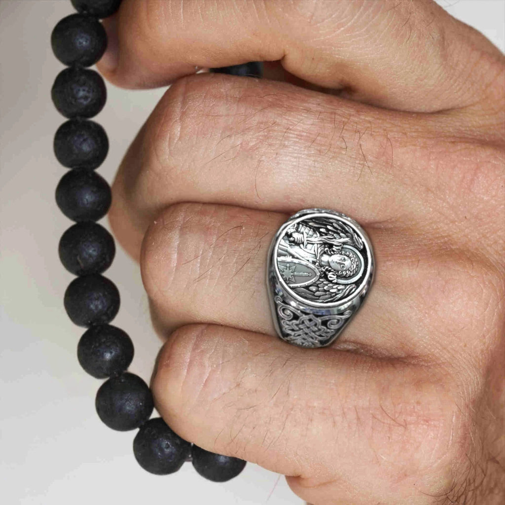 Religious Christian Signet Men's Ring Saint Michael