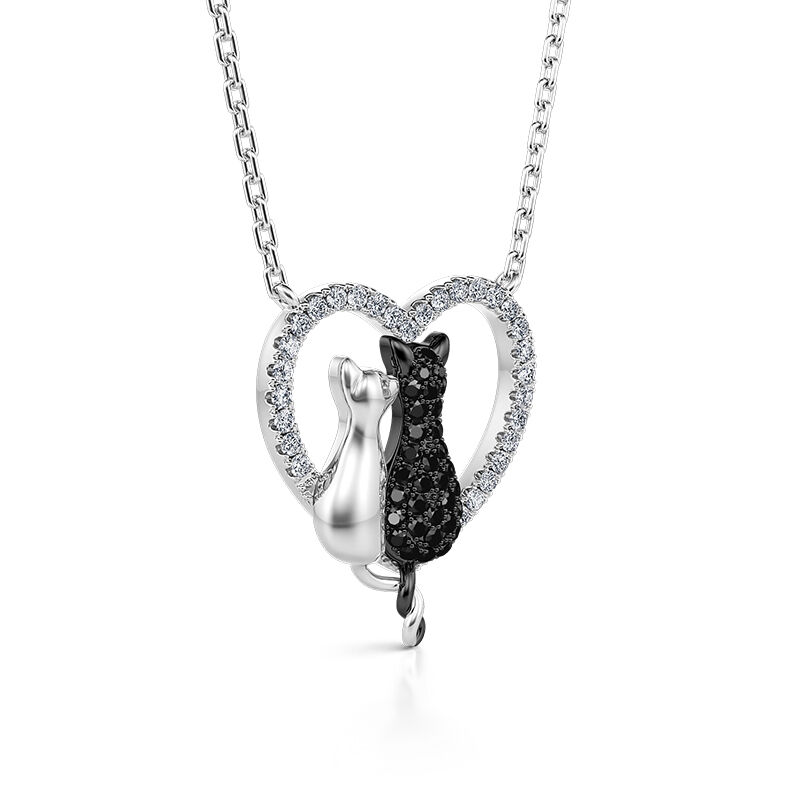 Elegant Gift Heart Necklace  With Two Cats
