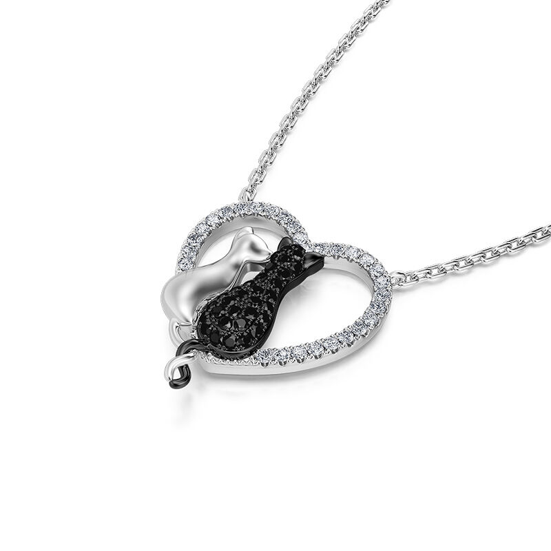 Elegant Gift Heart Necklace  With Two Cats