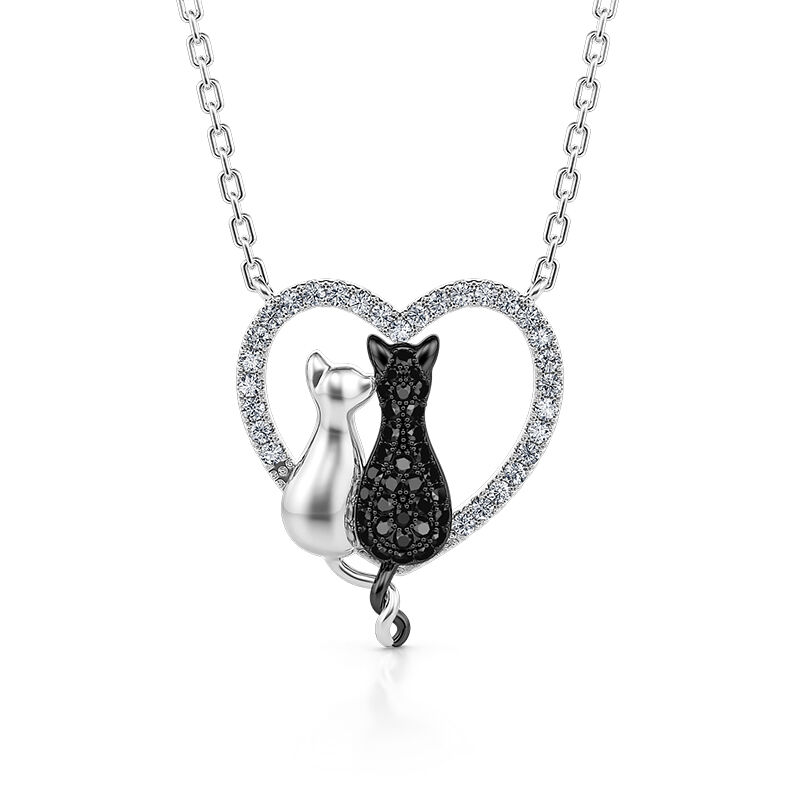 Elegant Gift Heart Necklace  With Two Cats