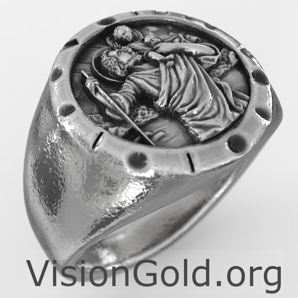 Guardian of Drivers Silver Saint Christopher Ring