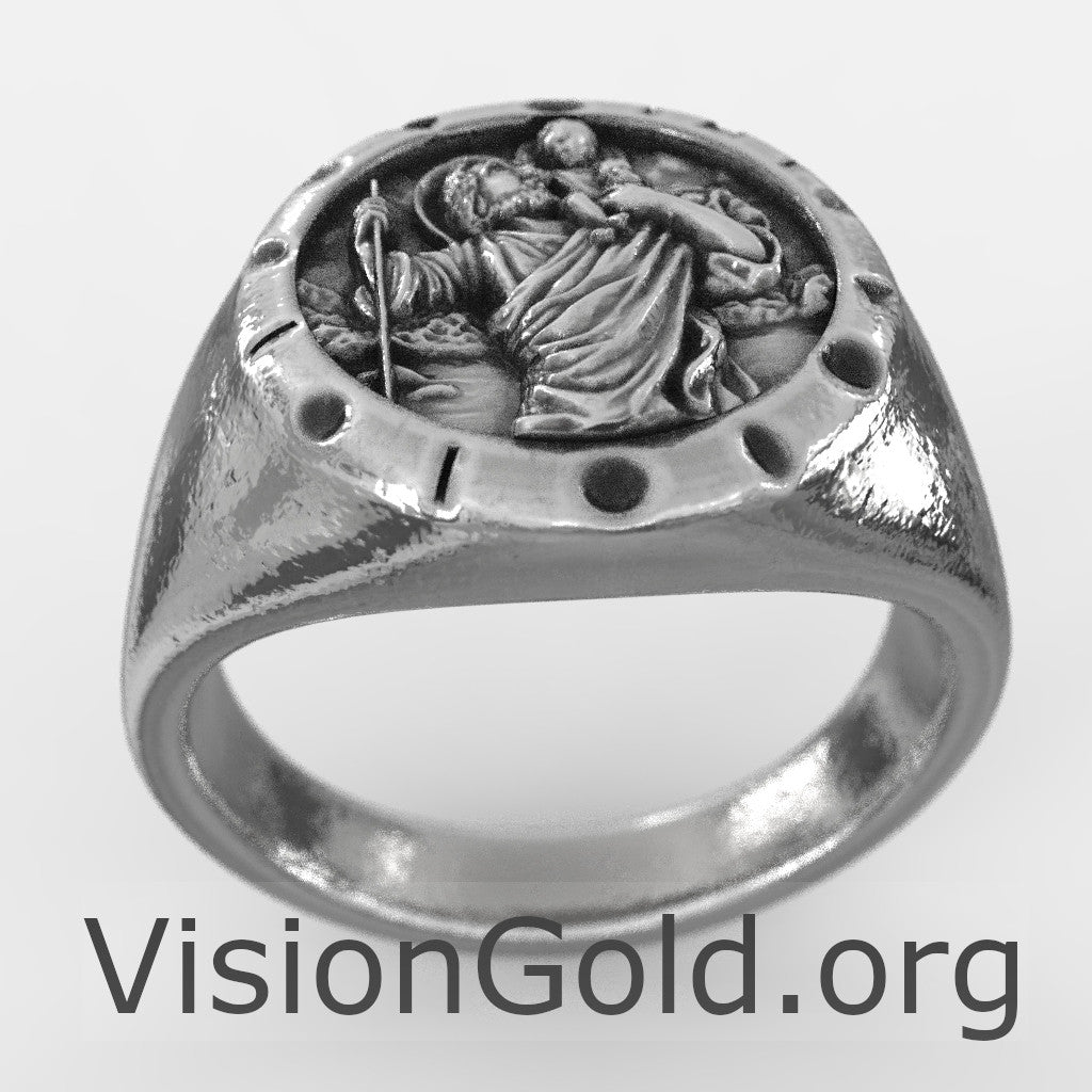 Guardian of Drivers Silver Saint Christopher Ring