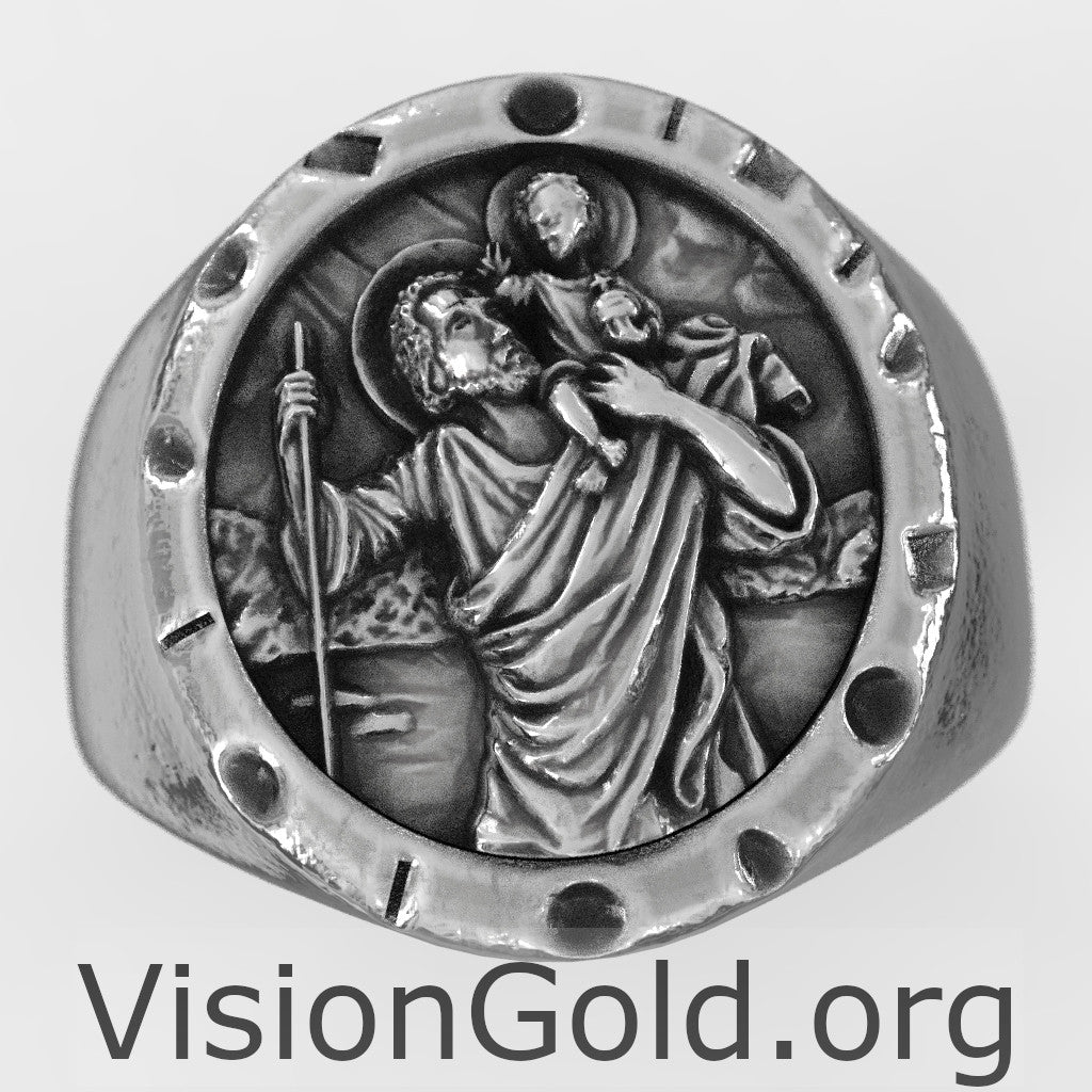 Guardian of Drivers Silver Saint Christopher Ring