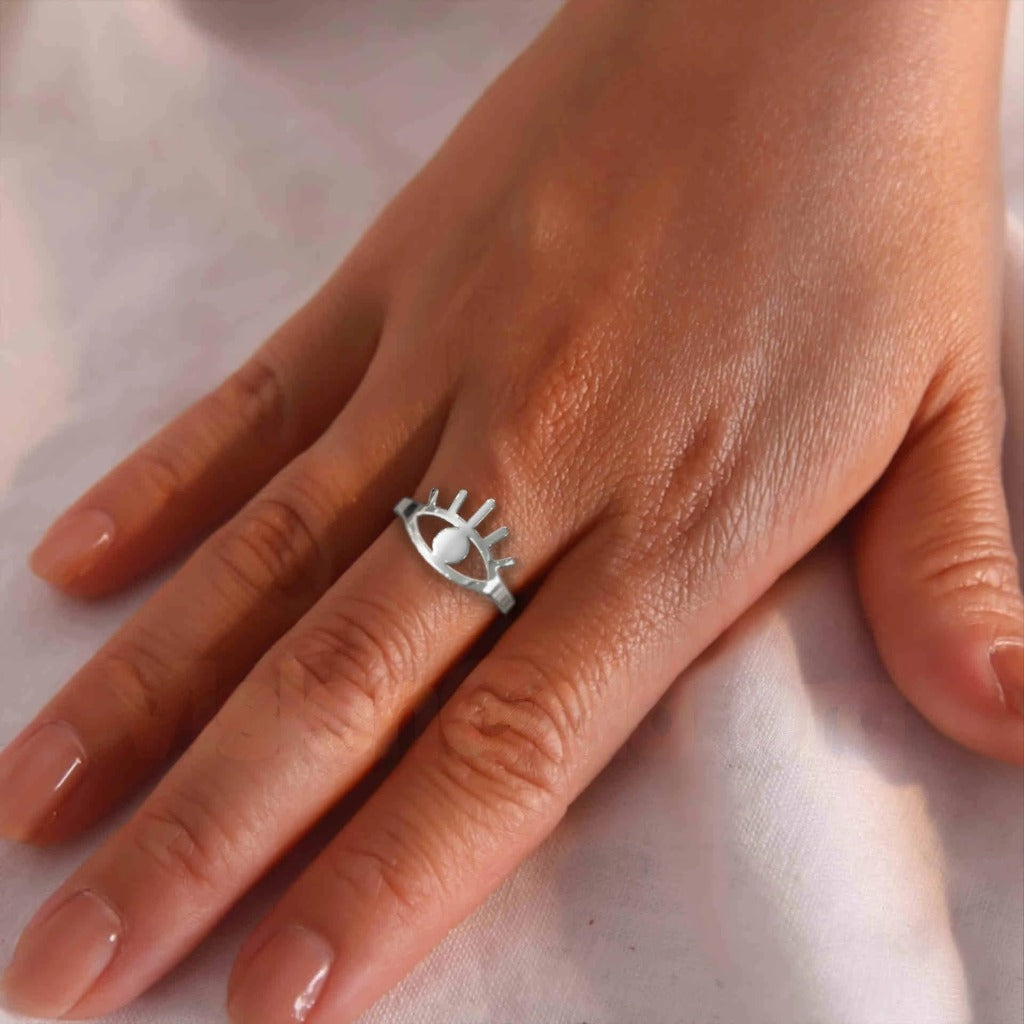 Minimalist Evil Eye Silver Ring