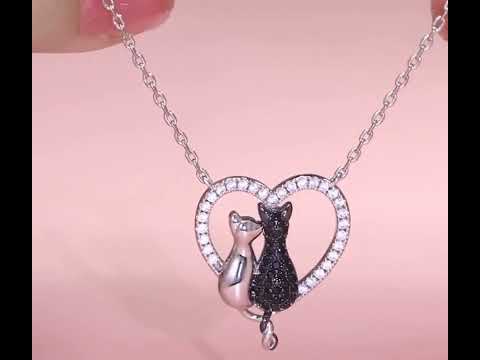 Elegant Gift Heart Necklace  With Two Cats