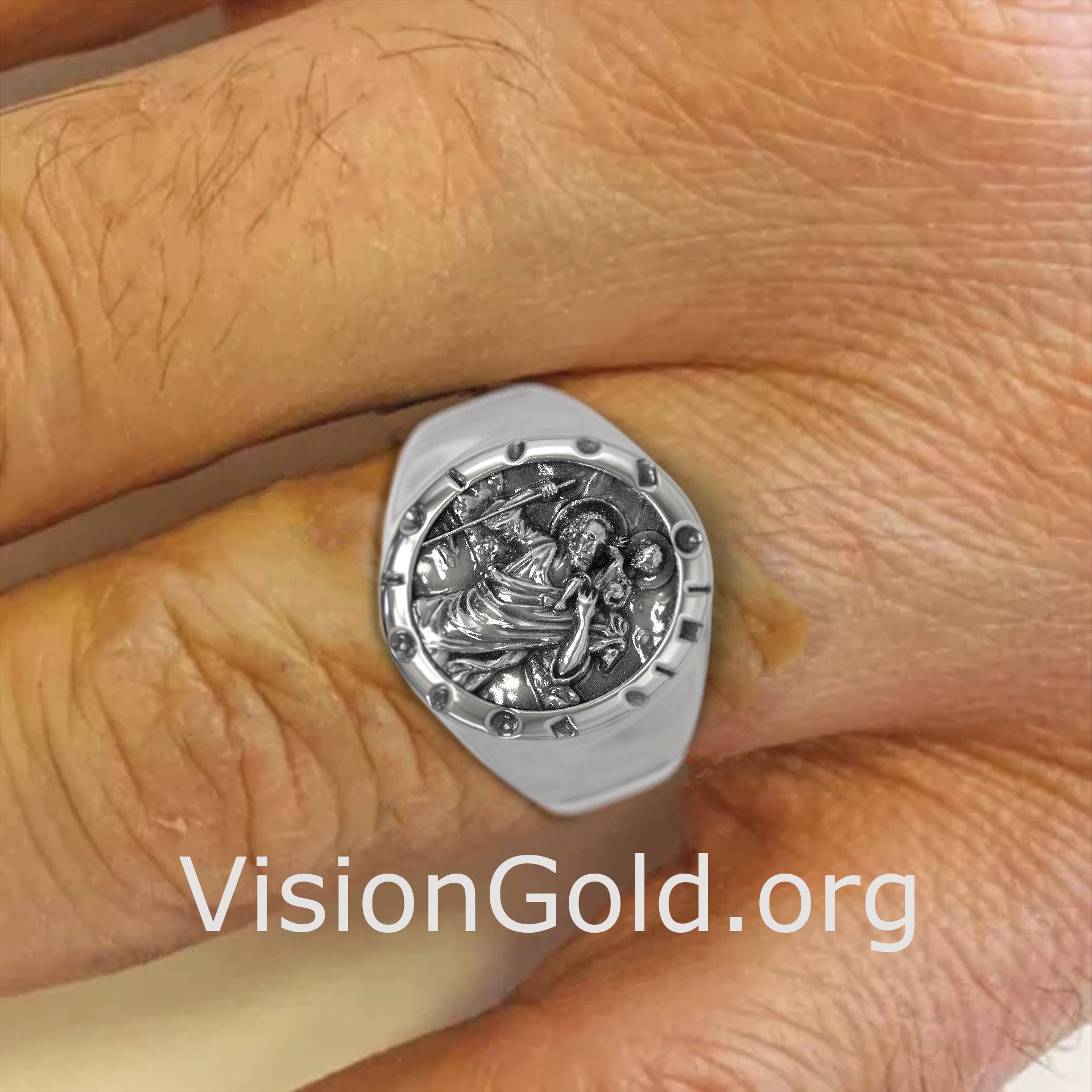 Guardian of Drivers Silver Saint Christopher Ring