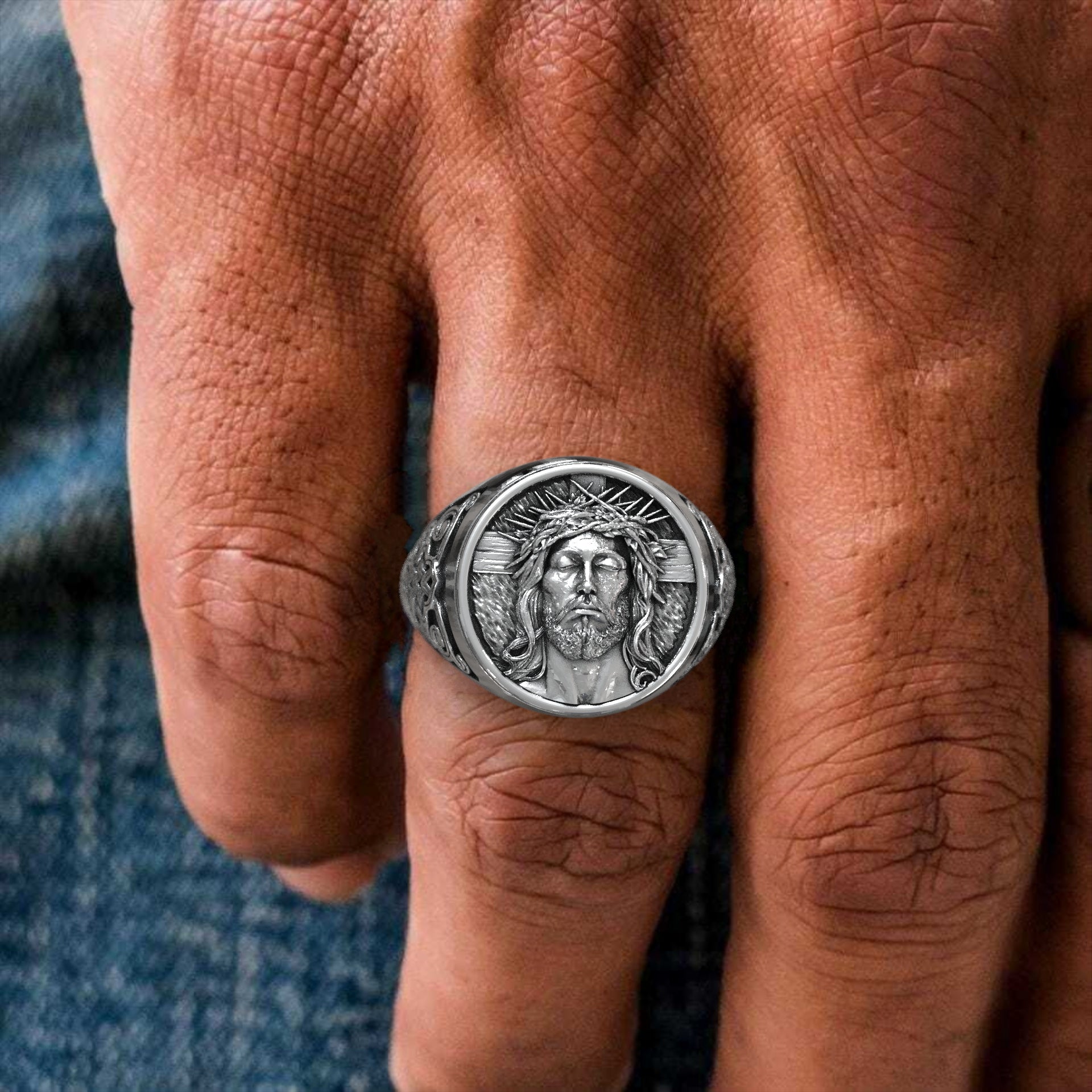 Sacred Spirit Men's Jesus Adjustable Signet Ring