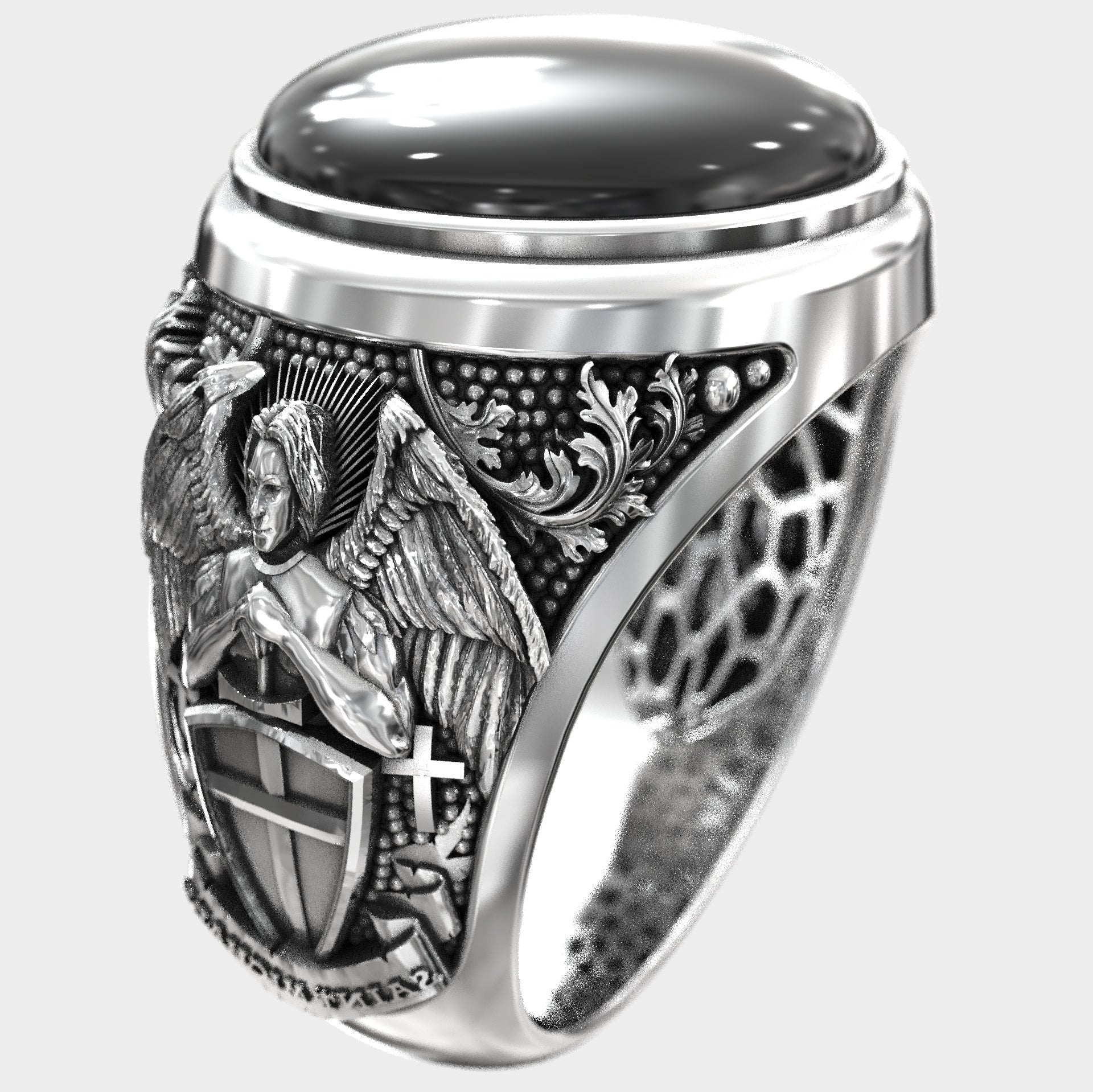 Archangel Michael Guardian Ring - 925 Sterling Silver & Black Onyx