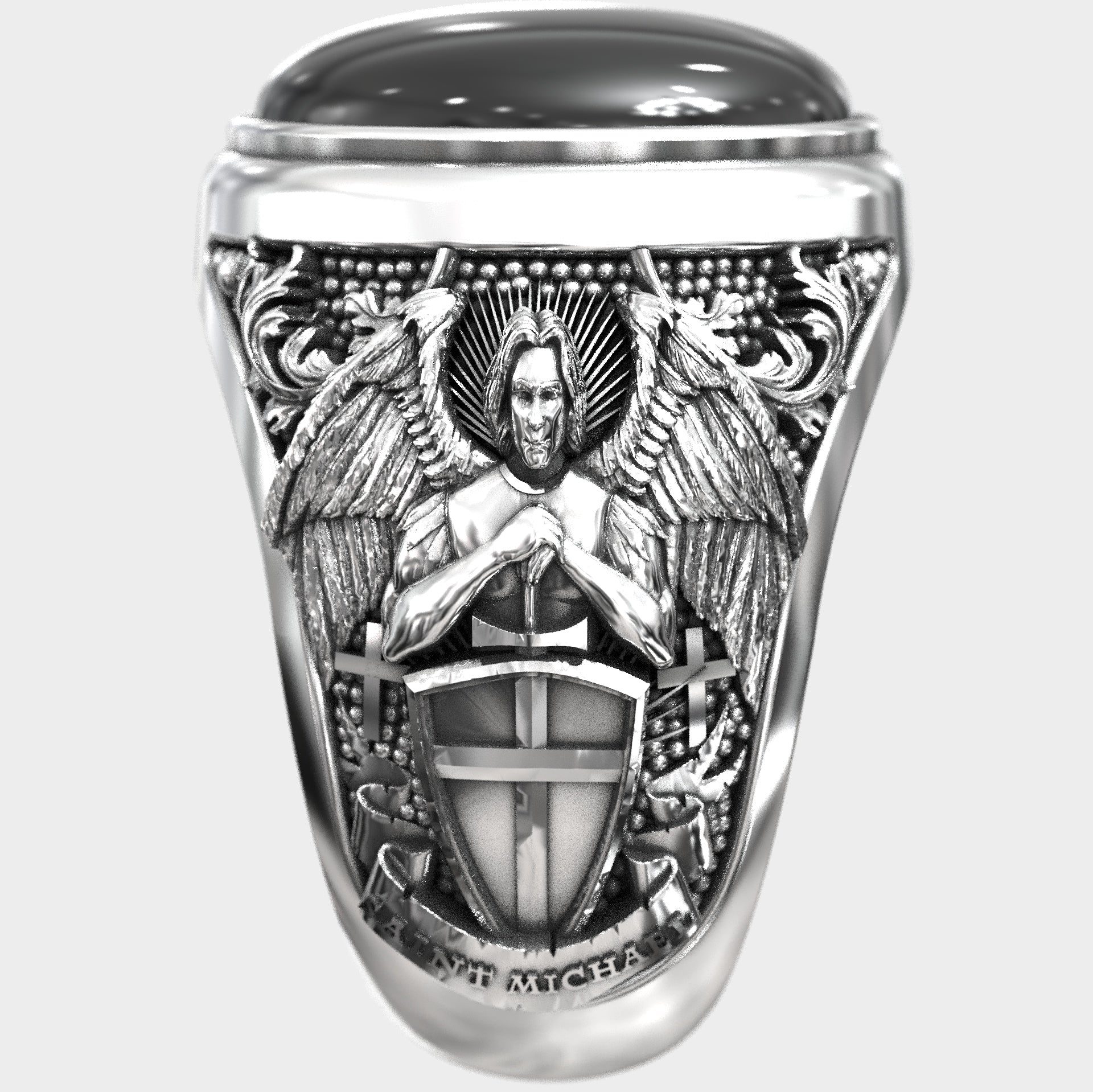 Archangel Michael Guardian Ring - 925 Sterling Silver & Black Onyx