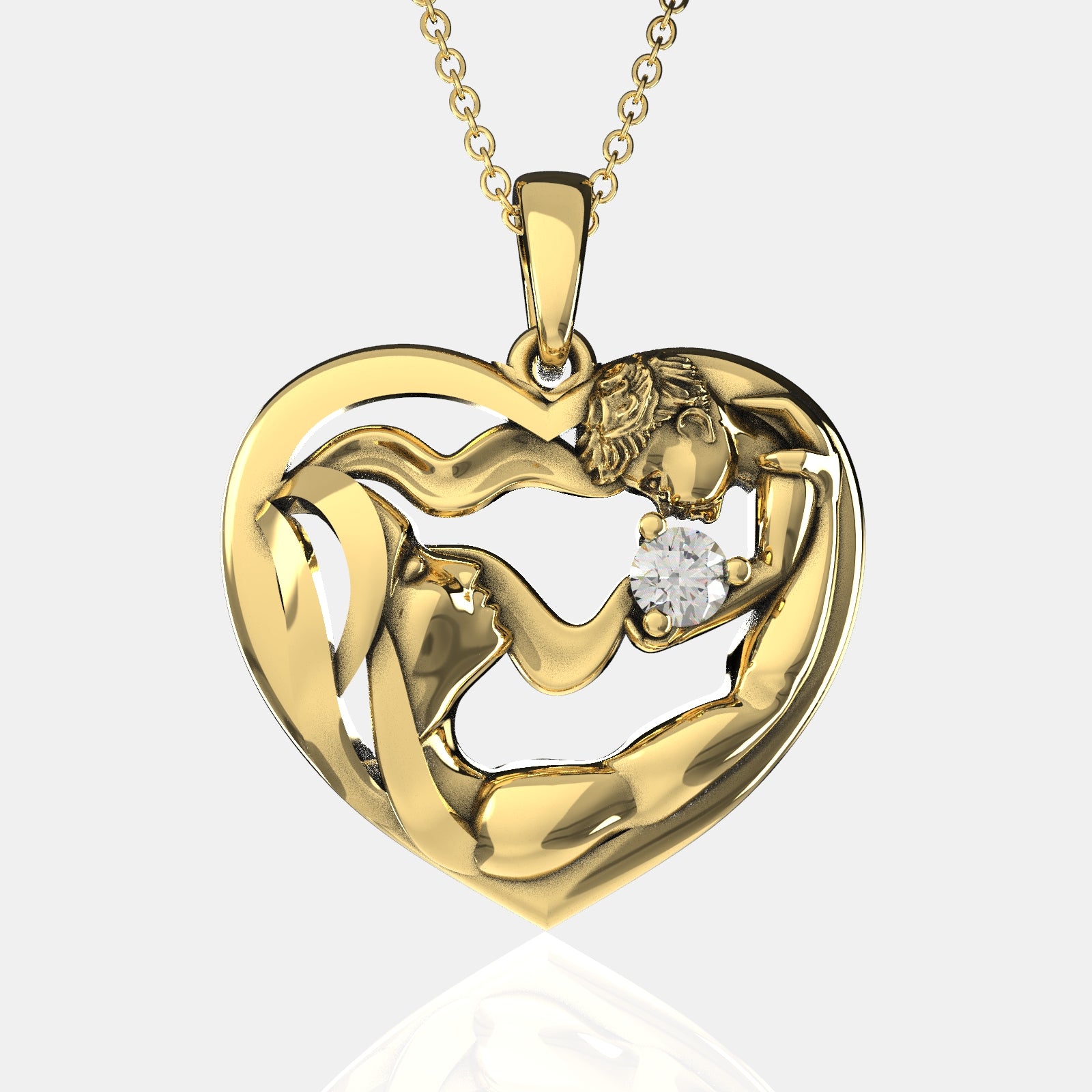 Mom & Baby Heart Necklace with Zircon - 925 Silver