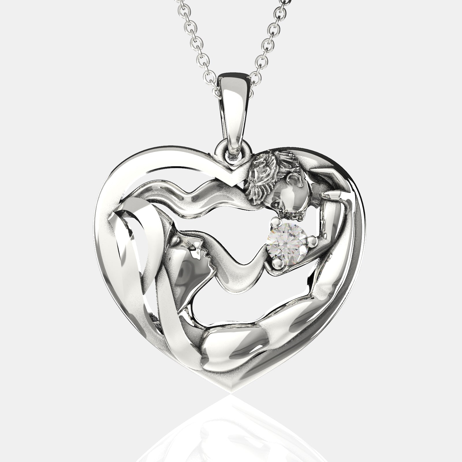 Mom & Baby Heart Necklace with Zircon - 925 Silver