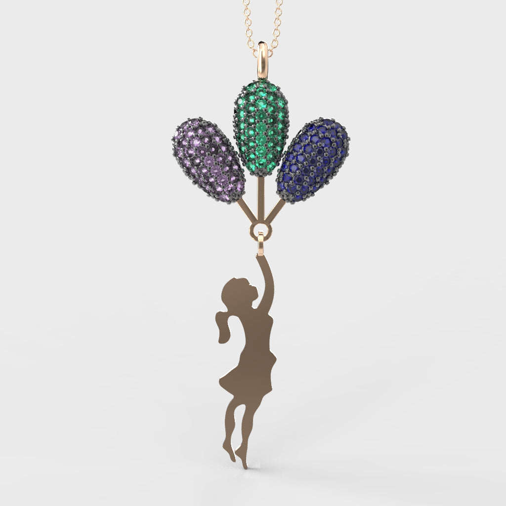 Fly Me High – Artistic Girl Holding Balloons Necklace