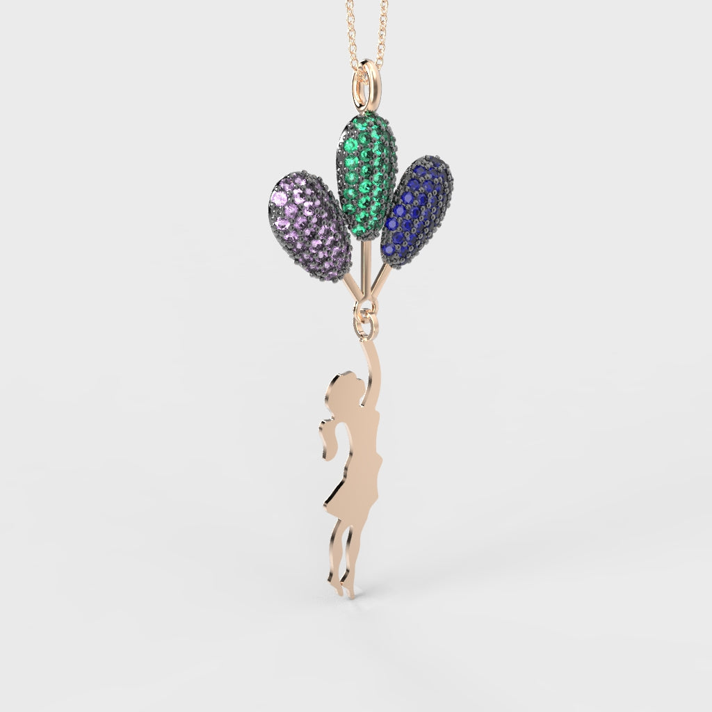 Fly Me High – Artistic Girl Holding Balloons Necklace