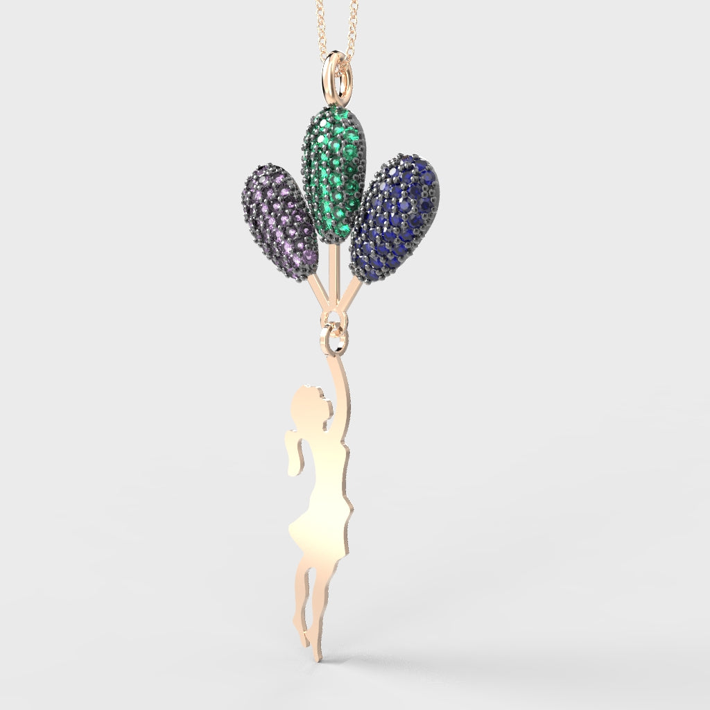 Fly Me High – Artistic Girl Holding Balloons Necklace