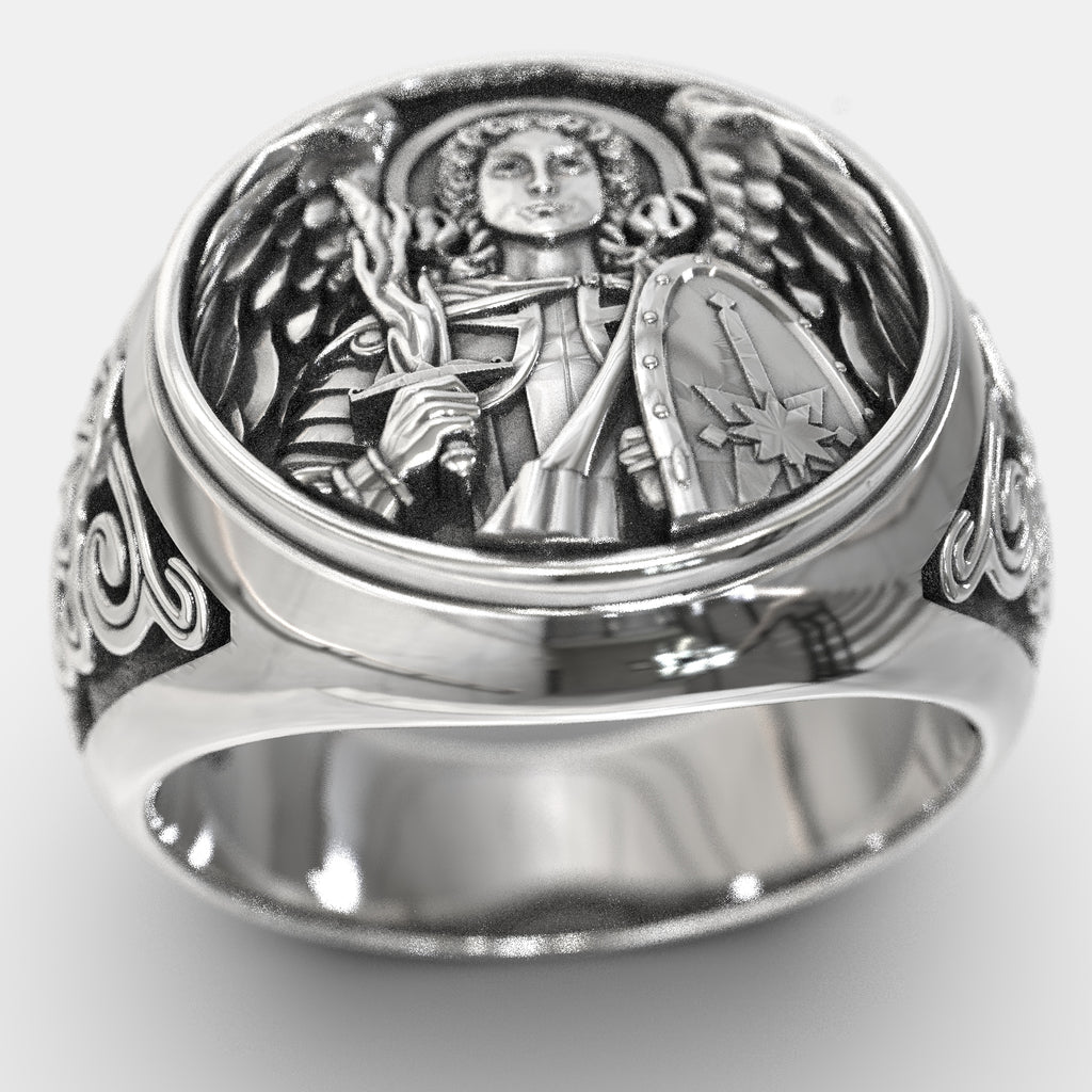 Religious Christian Signet Men's Ring Saint Michael