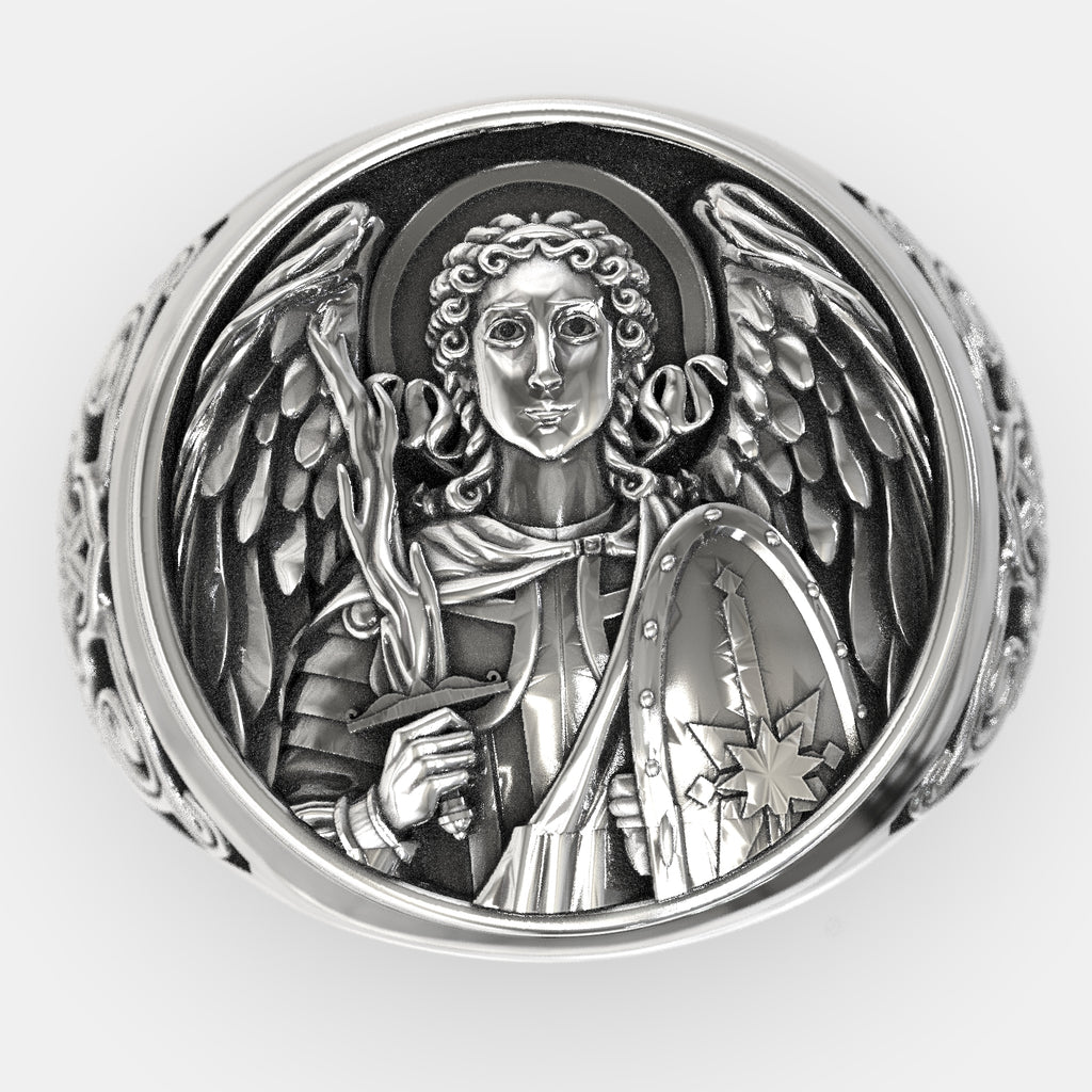 Religious Christian Signet Men's Ring Saint Michael