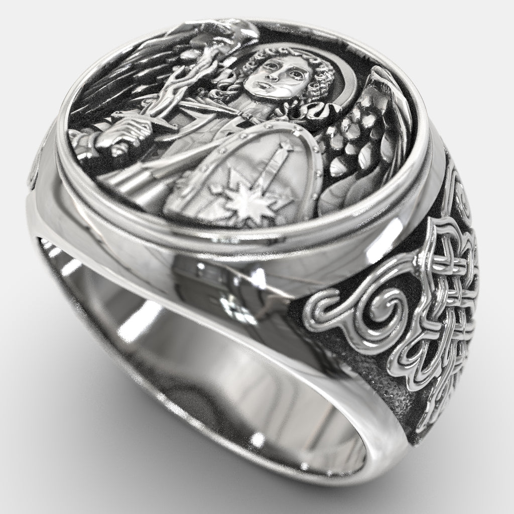 Religious Christian Signet Men's Ring Saint Michael