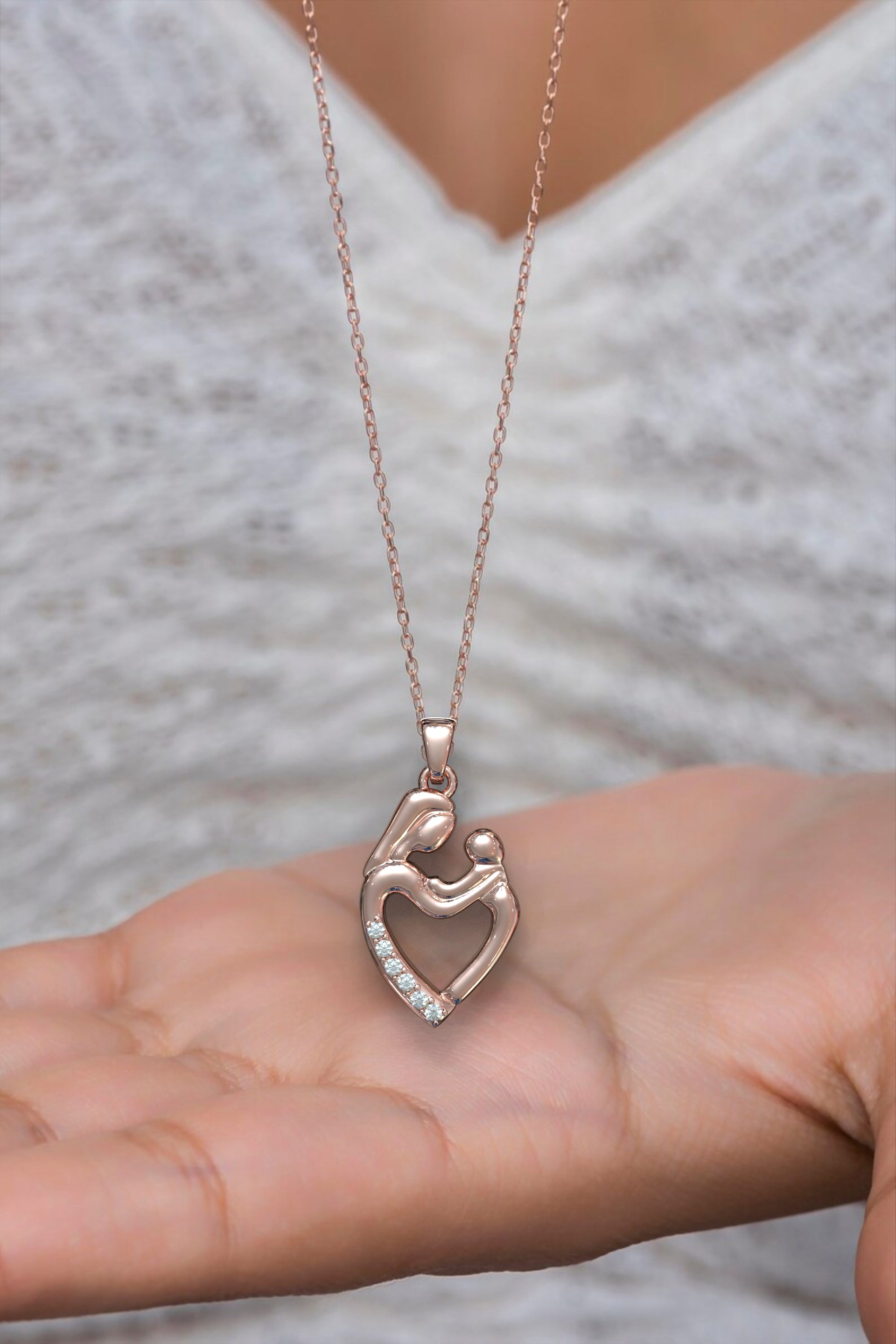 Gift for New Mom – Mother Baby Pendant with Sparkling Zircons