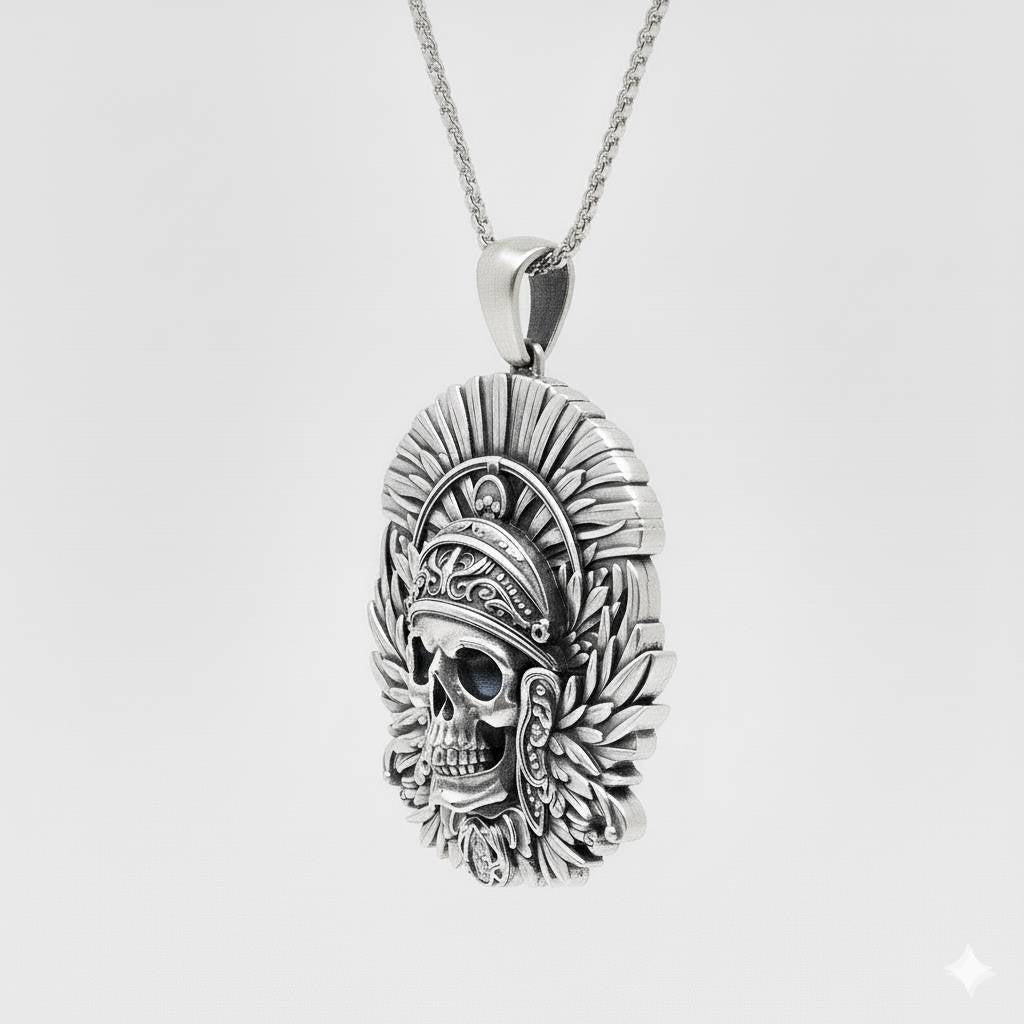 Vintage Men's Pendant Silver Skull & Wings Necklace