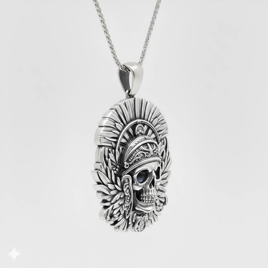 Vintage Men's Pendant Silver Skull & Wings Necklace