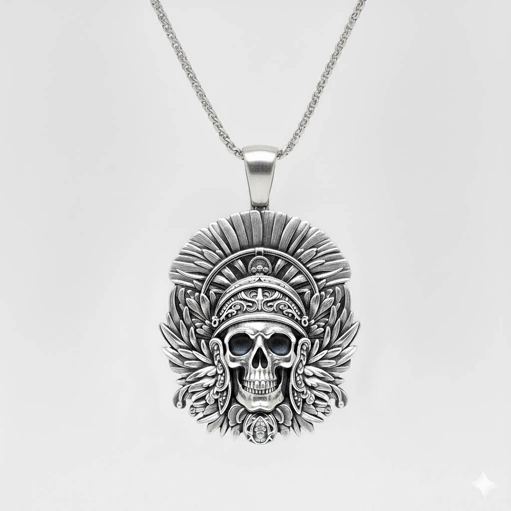 Vintage Men's Pendant Silver Skull & Wings Necklace
