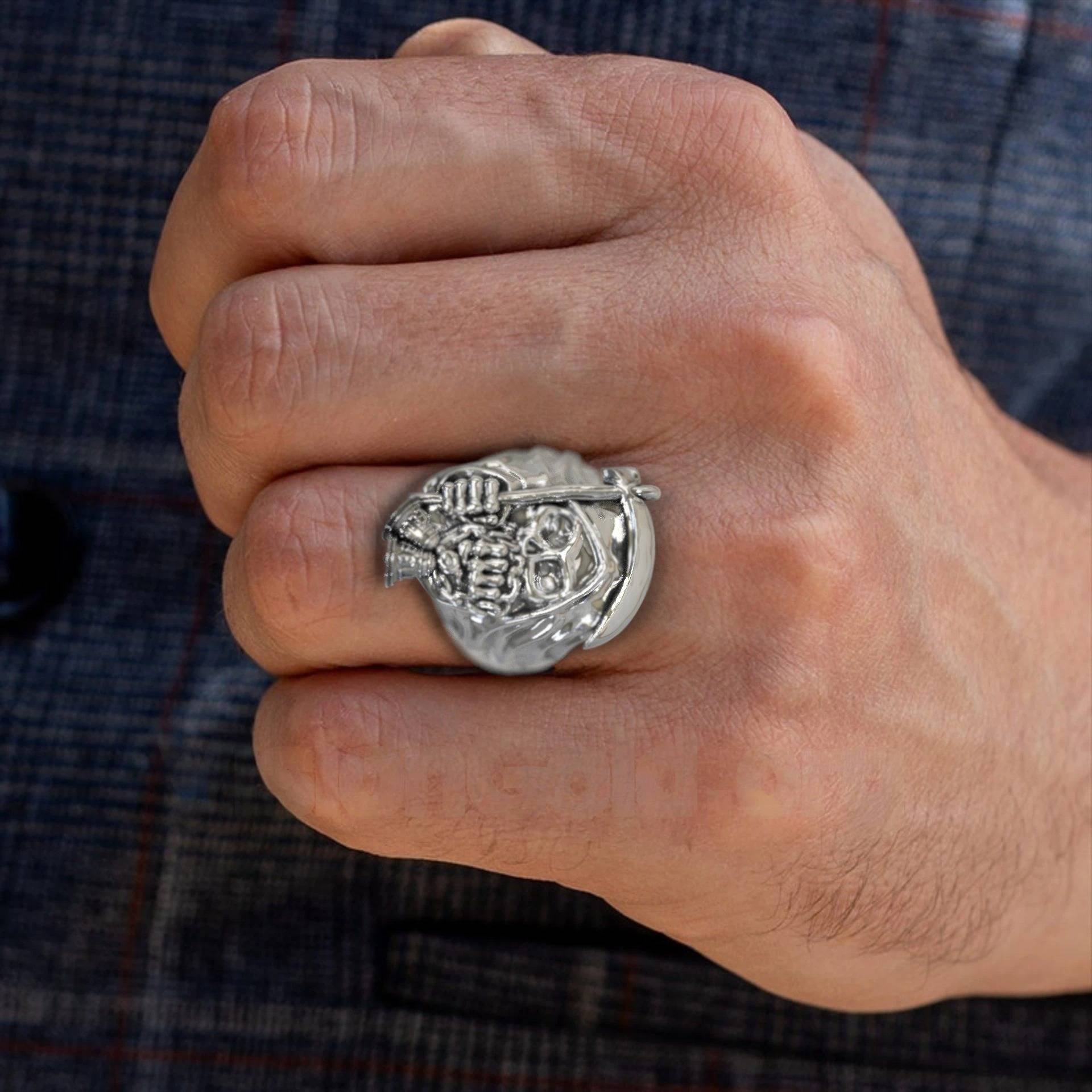 Hell's Bells Skull Ring Gothic Sterling Silver for Men