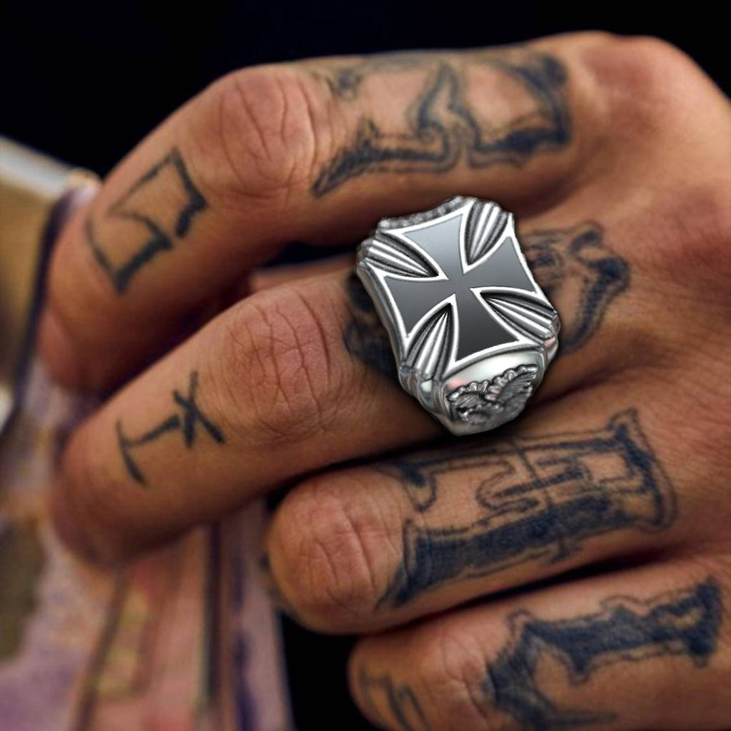 Maltese Mens Biker Signet Cross Ring