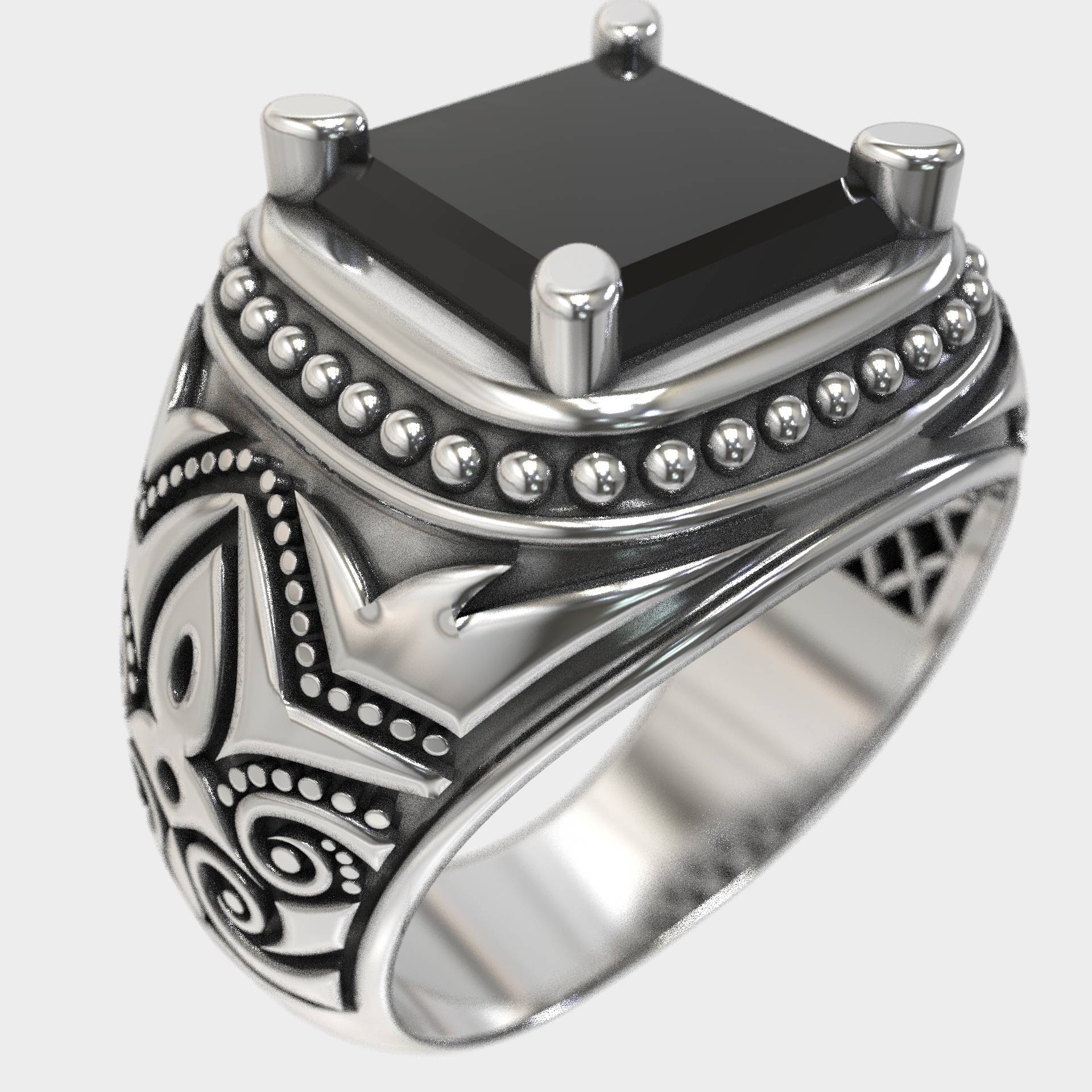 Auffälliger und eleganter Siegelring mit schwarzem Stein