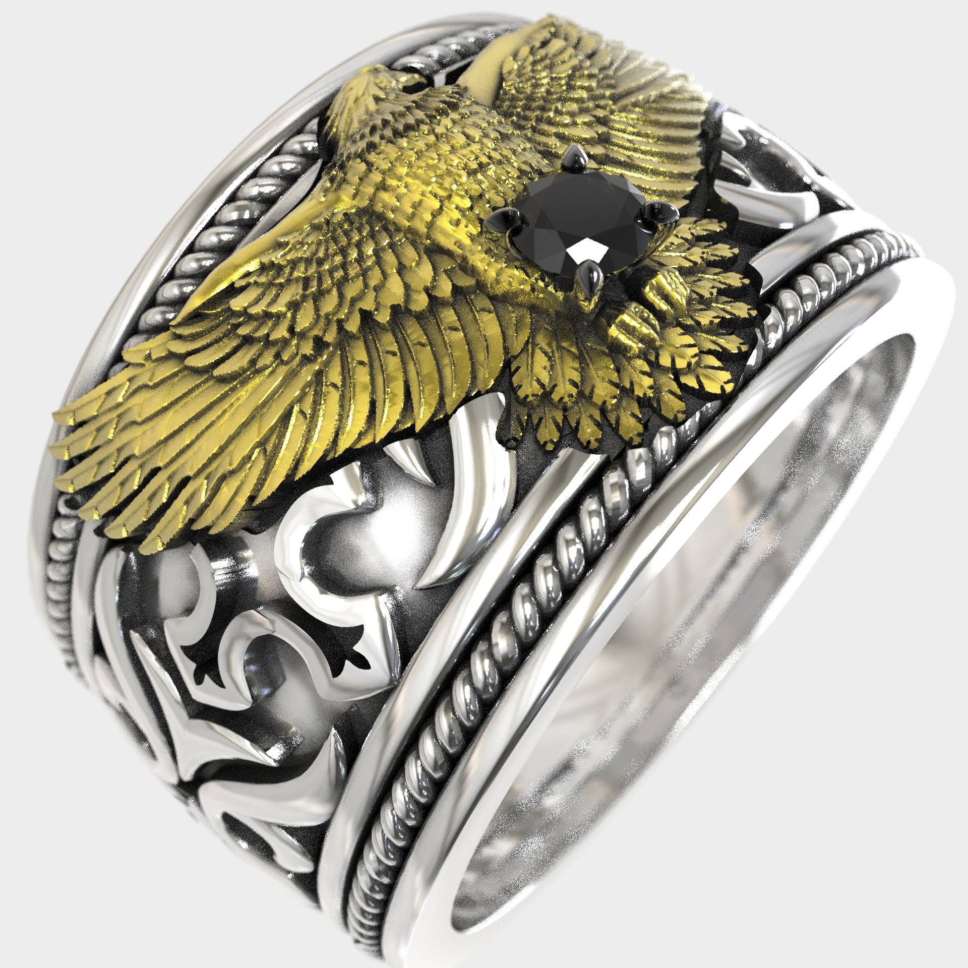 Sovereign Eagle Ring For Men With Black Diamond