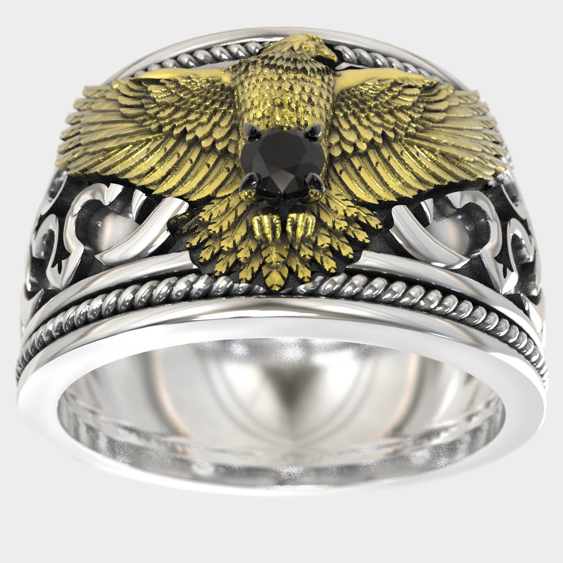 Sovereign Eagle Ring For Men With Black Diamond