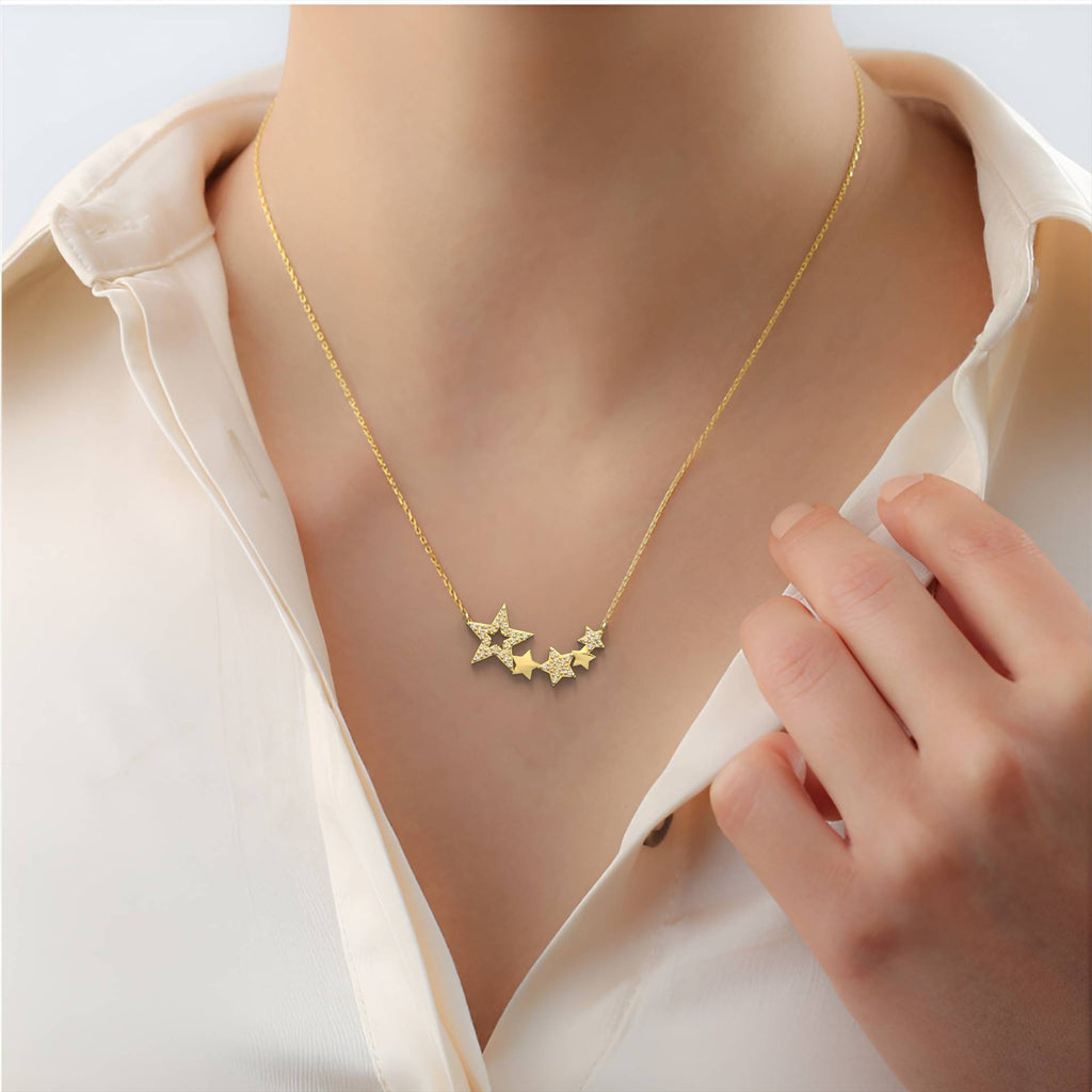 Galaxy Stars Glow Silver Necklace