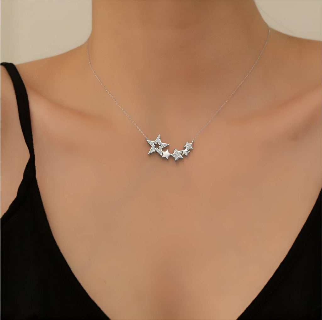 Galaxy Stars Glow Silver Necklace