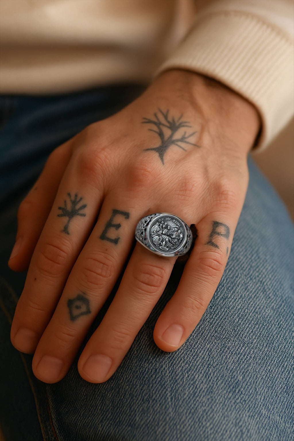 Handcrafted Last Supper Ring - Men's Religious Silver Statement Ring