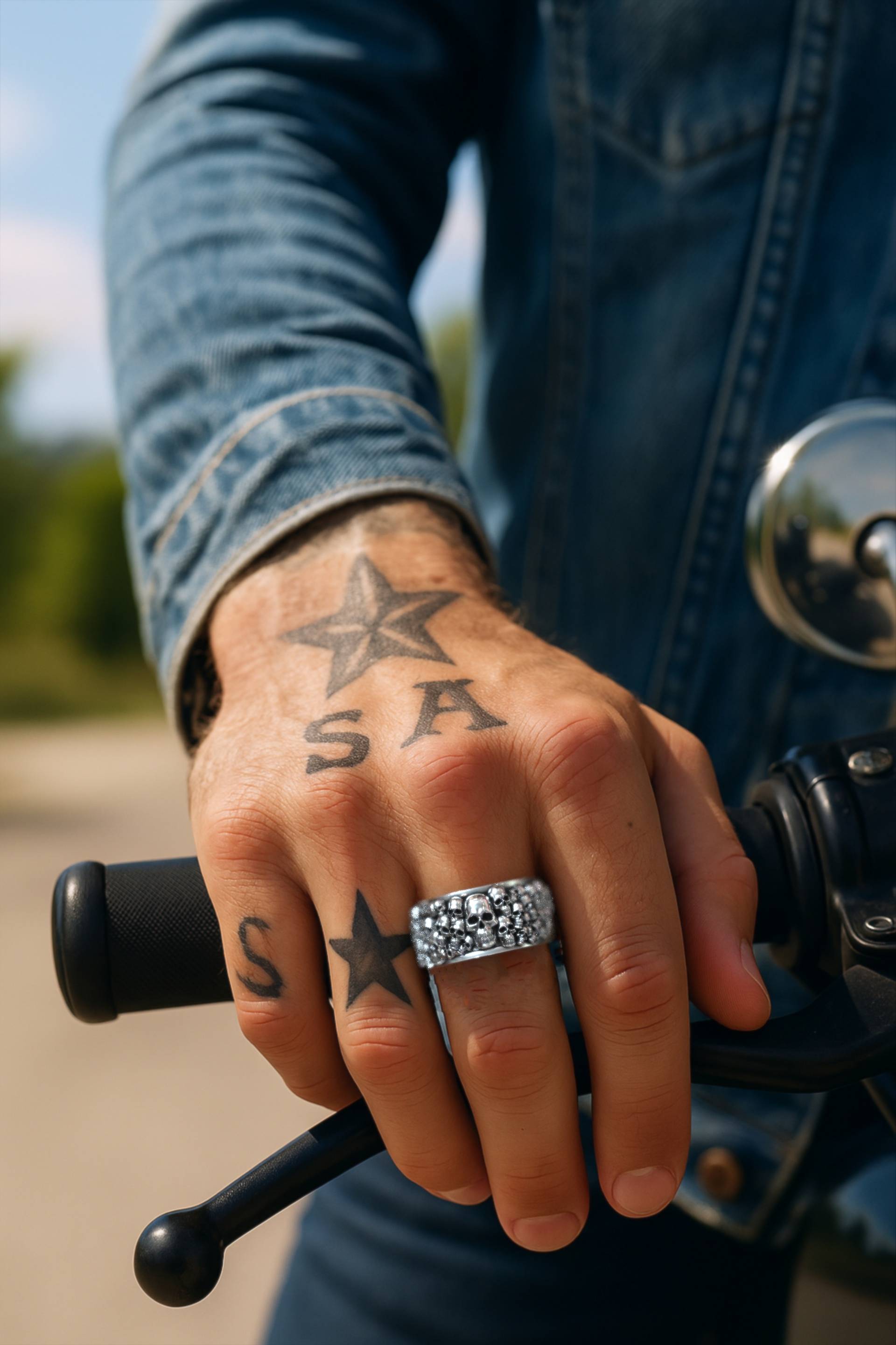Handgefertigter silberner Bikerring für Männer DarkRebel