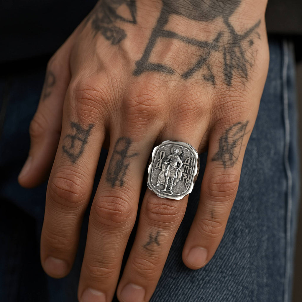 Christian Sacred Guardian Saint Demetrios Signet Ring