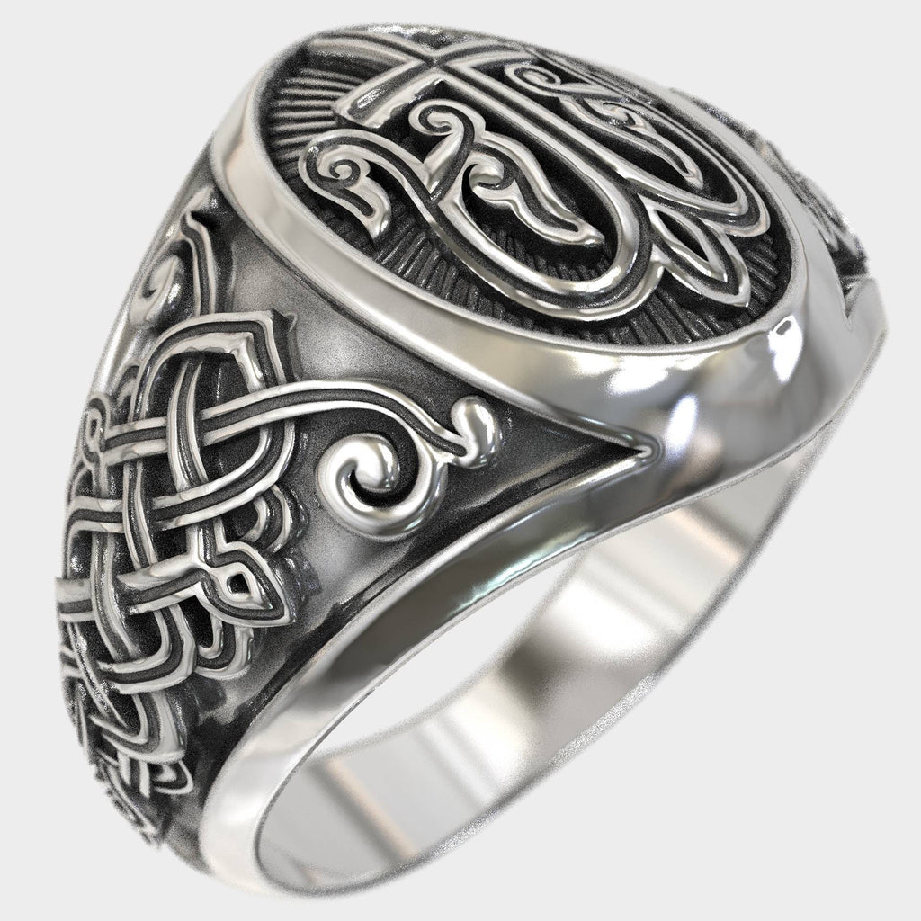 Christian Silver Signet Ring with Cross & Celtic Motifs