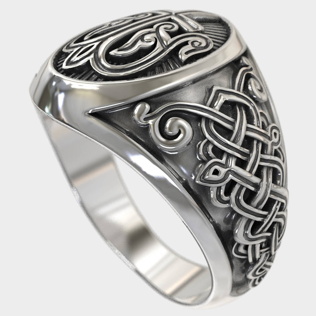 Christian Silver Signet Ring with Cross & Celtic Motifs