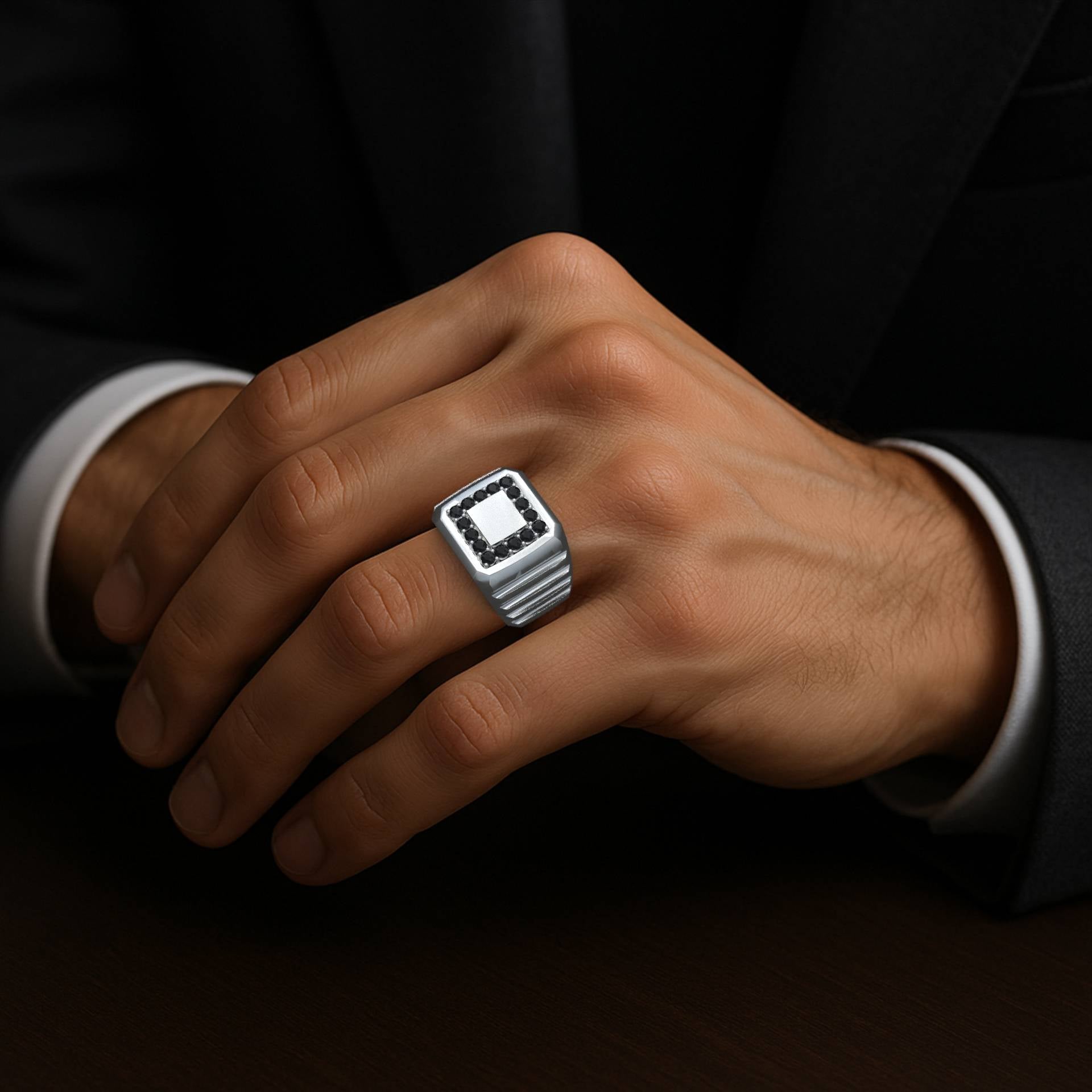 Men's Signet Square Black Diamond Executive Ring