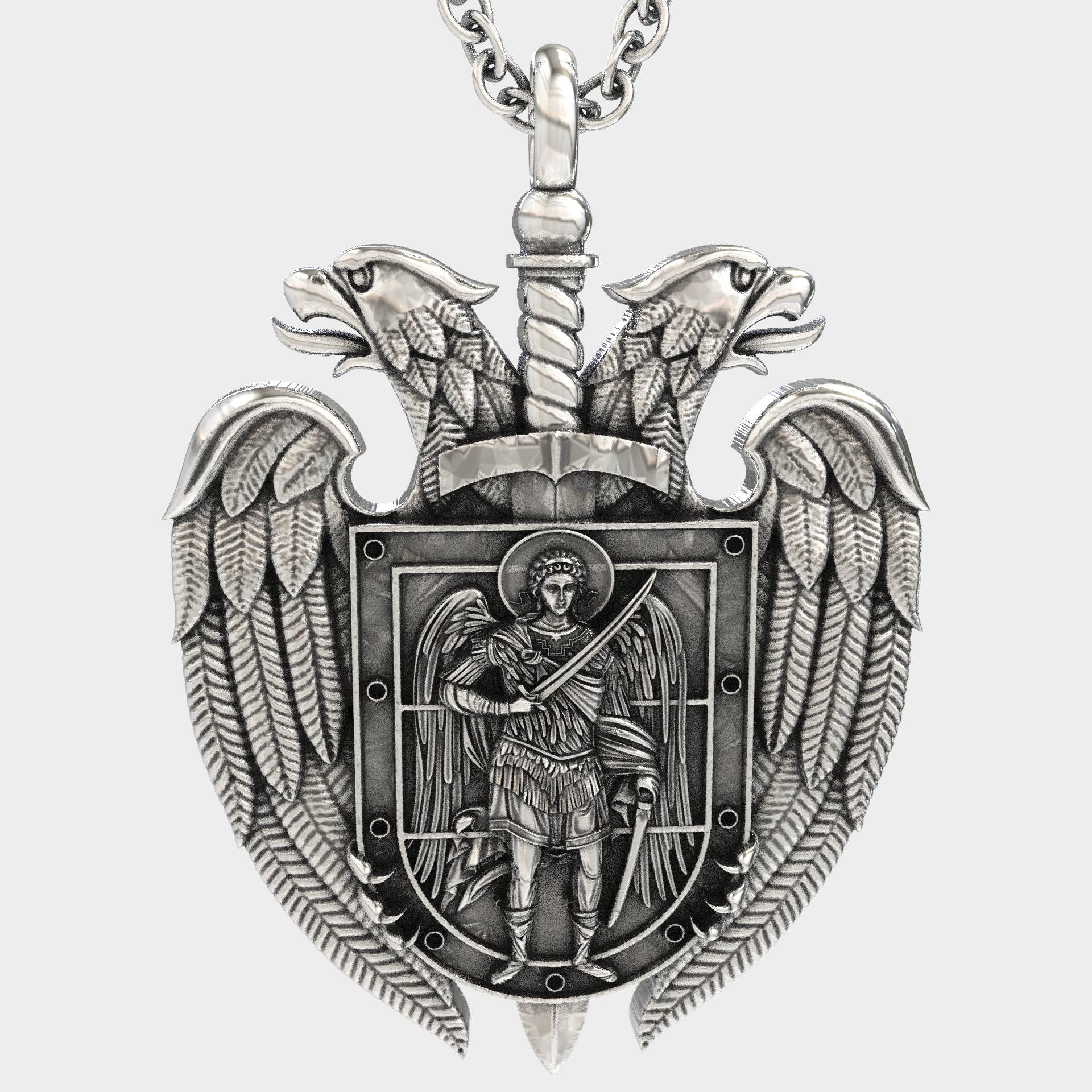 Mens Pendant Archangel Michael & Byzantine Crest