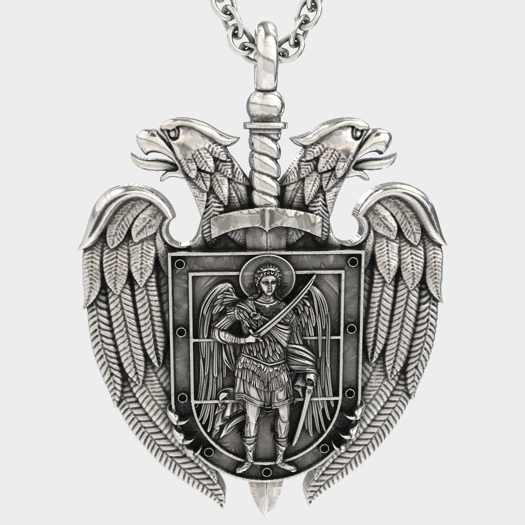 Mens Pendant Archangel Michael & Byzantine Crest