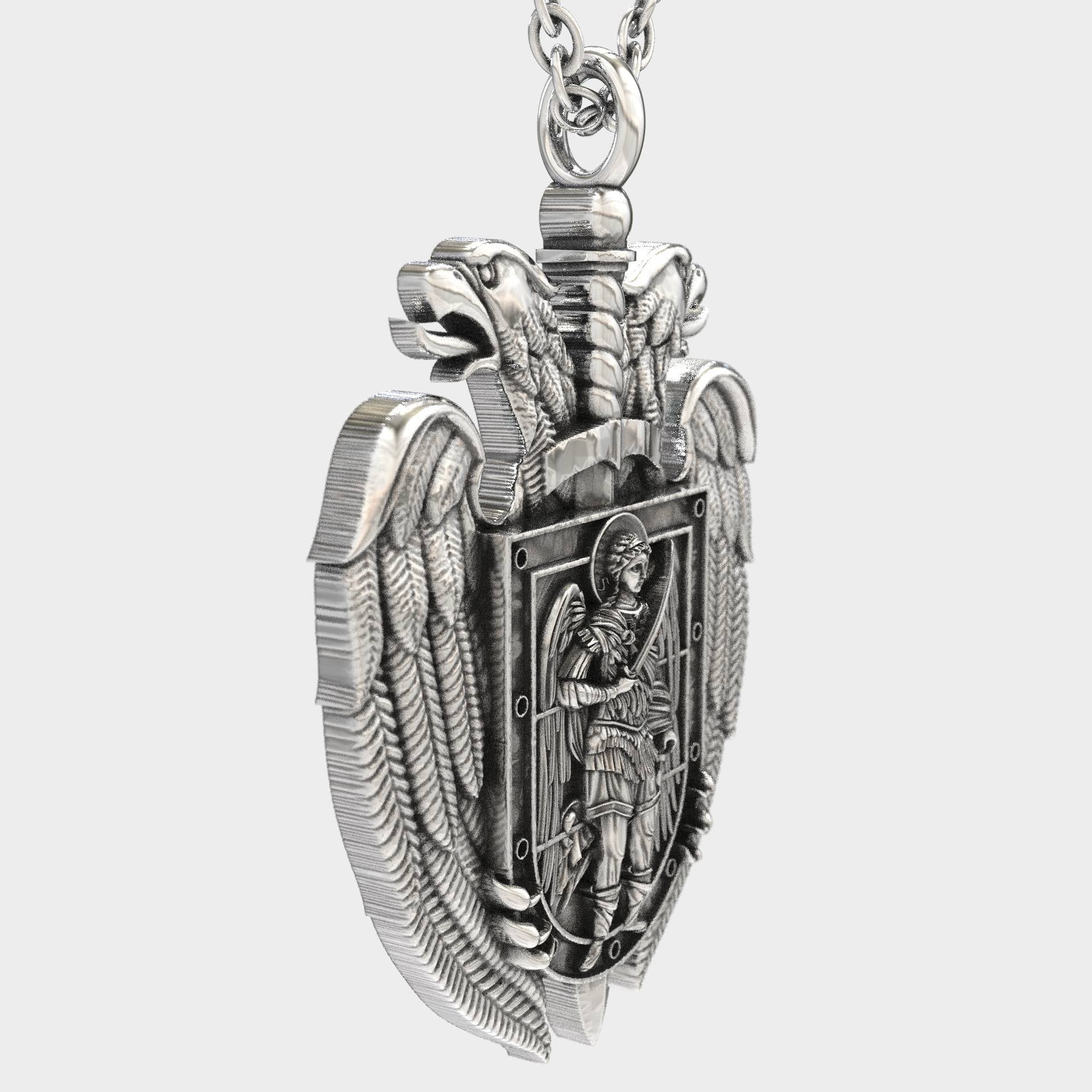 Mens Pendant Archangel Michael & Byzantine Crest