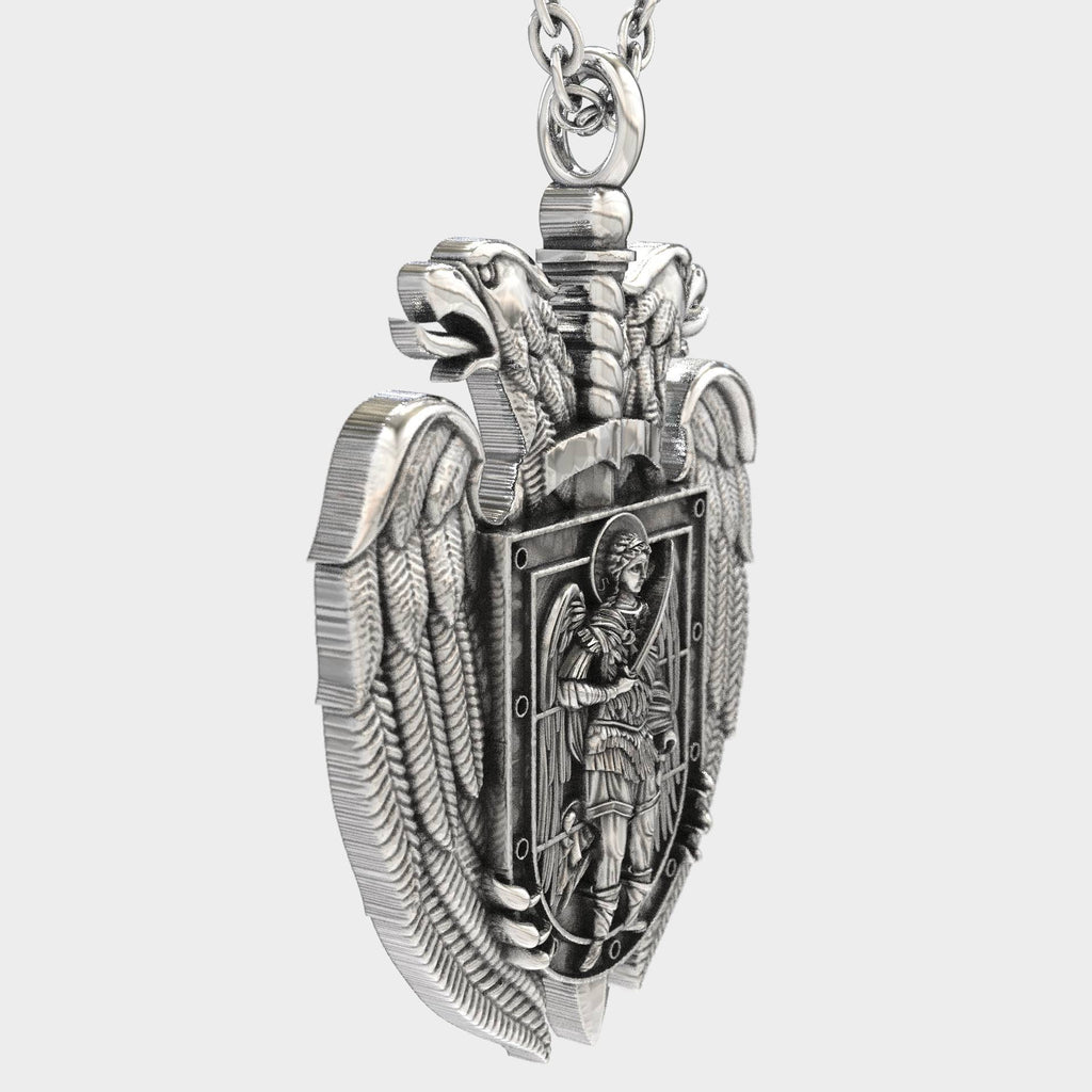 Mens Pendant Archangel Michael & Byzantine Crest
