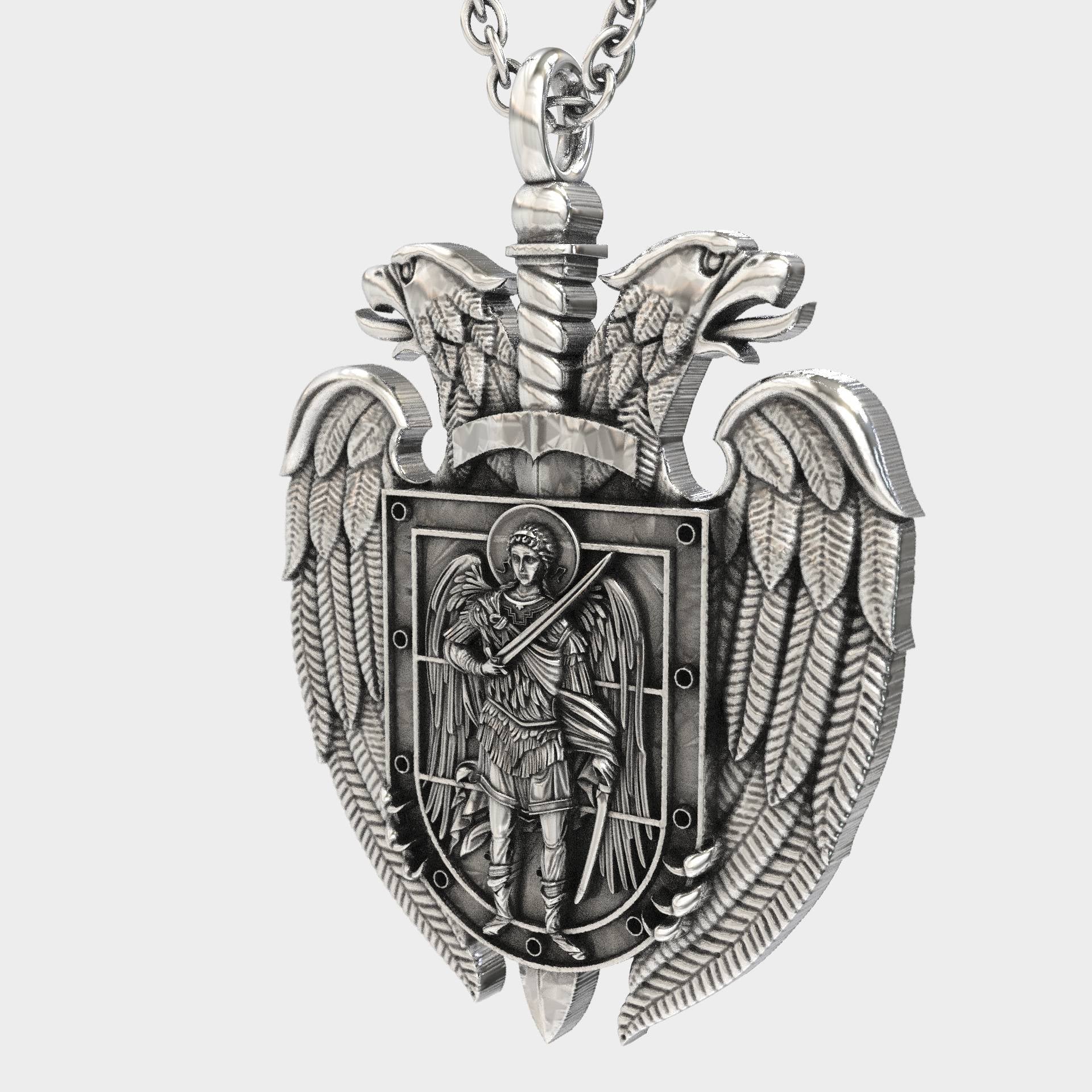 Mens Pendant Archangel Michael & Byzantine Crest