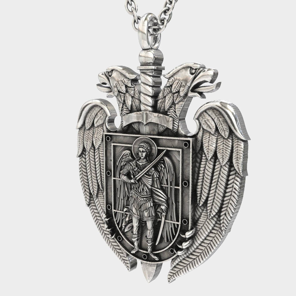 Mens Pendant Archangel Michael & Byzantine Crest