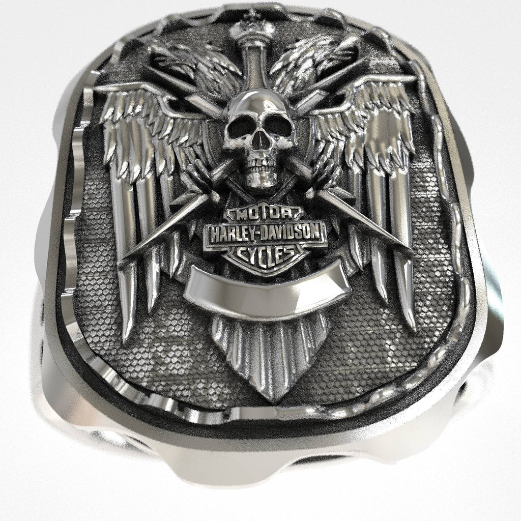 Harley Davidson Silver Signet Biker Ring
