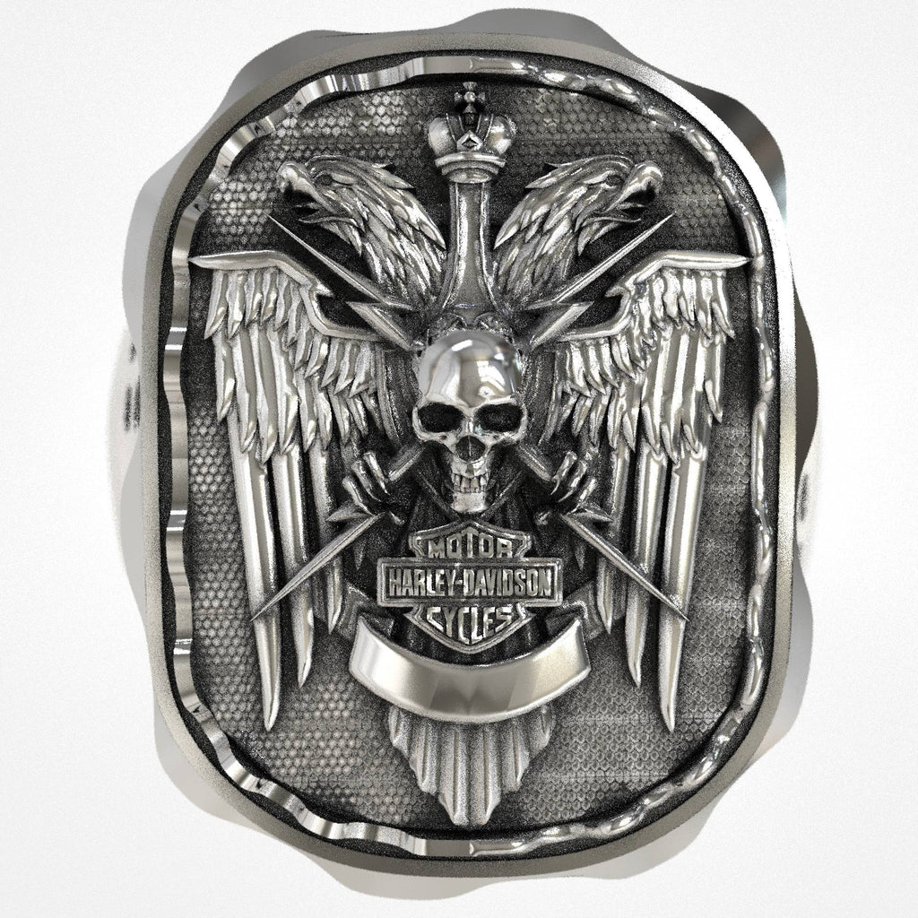 Harley Davidson Silver Signet Biker Ring