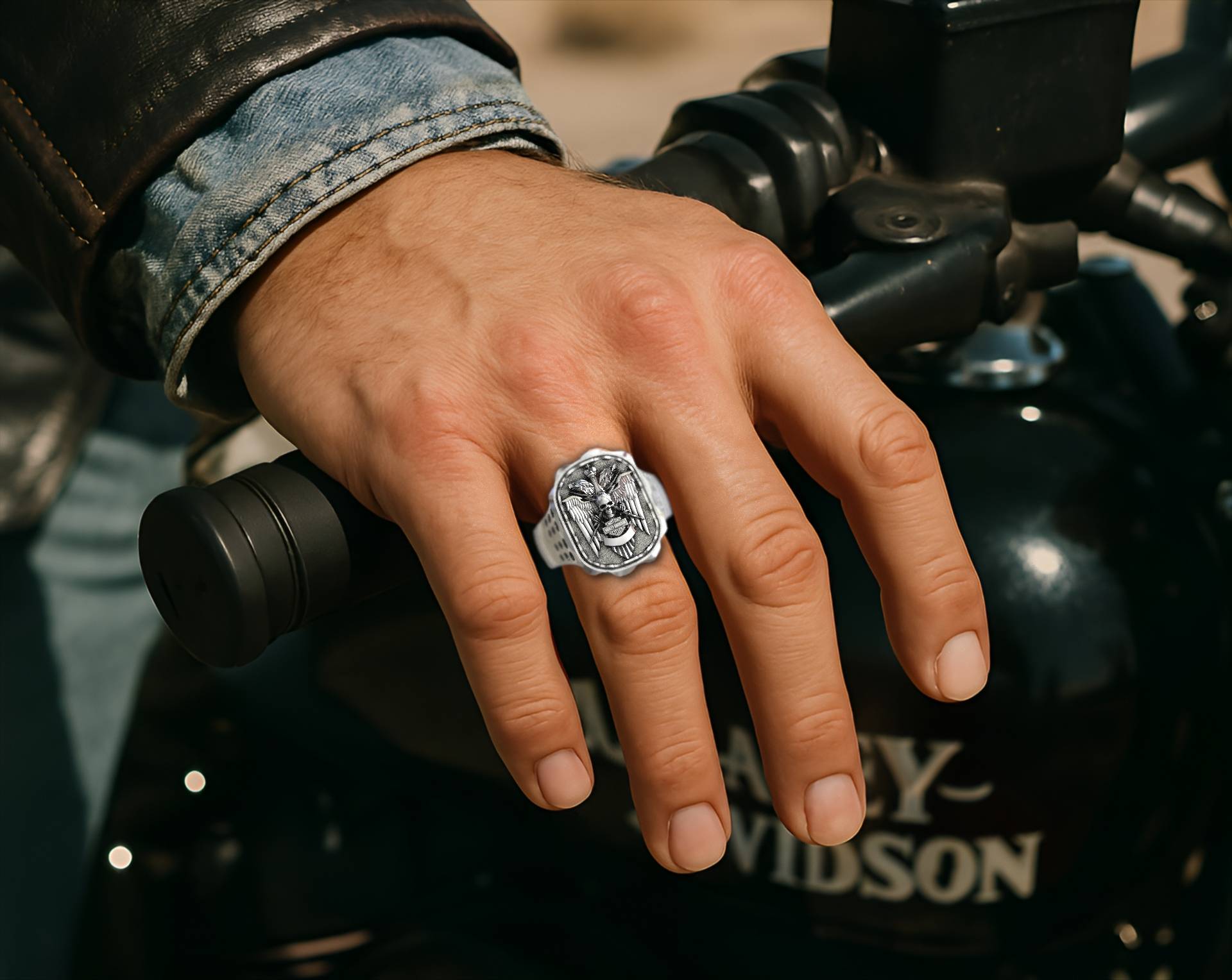 Harley Davidson Silver Signet Biker Ring