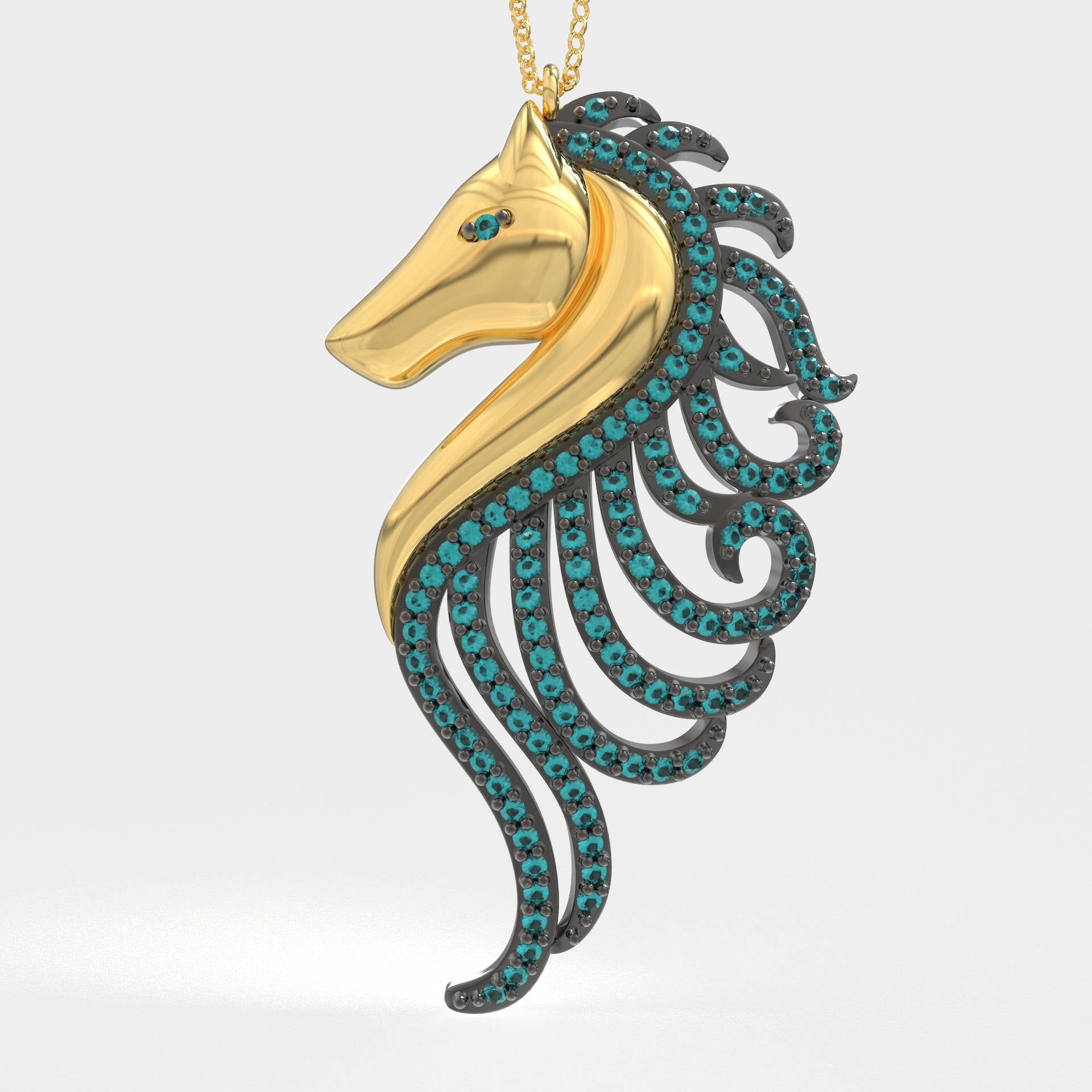 Sea Spirit Artistic Seahorse Pendant with Petrol Stones